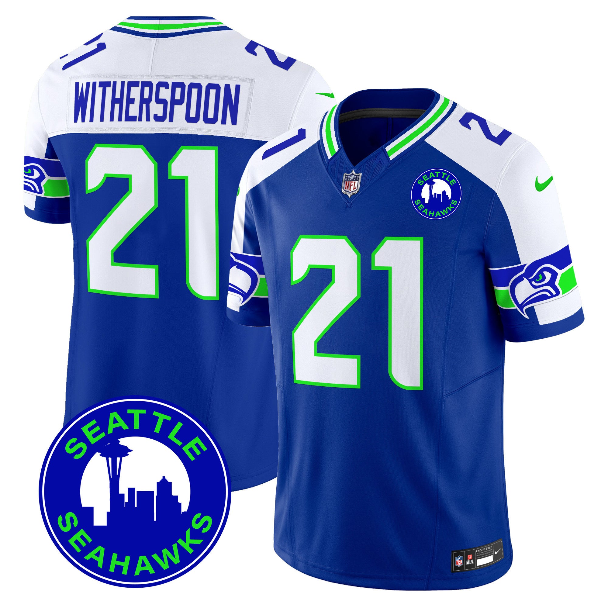 Men's Seattle Seahawks 2024 Seattle City Patch Vapor Limited Jersey - All Stitched - Royal Alternate, Devon Witherspoon