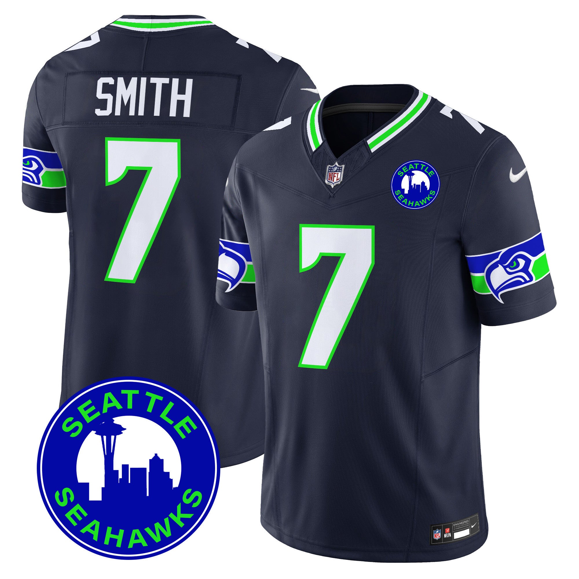 Men's Seattle Seahawks 2024 Seattle City Patch Vapor Limited Jersey - All Stitched - Navy, Geno Smith