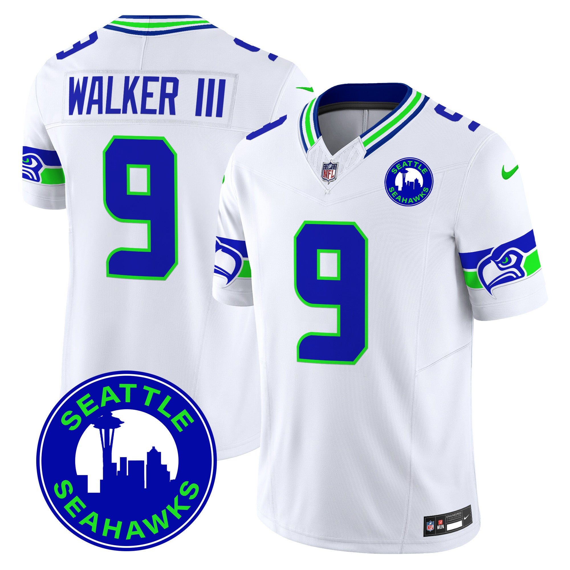 Men's Seattle Seahawks 2024 Seattle City Patch Vapor Limited Jersey - All Stitched - White, Walker III