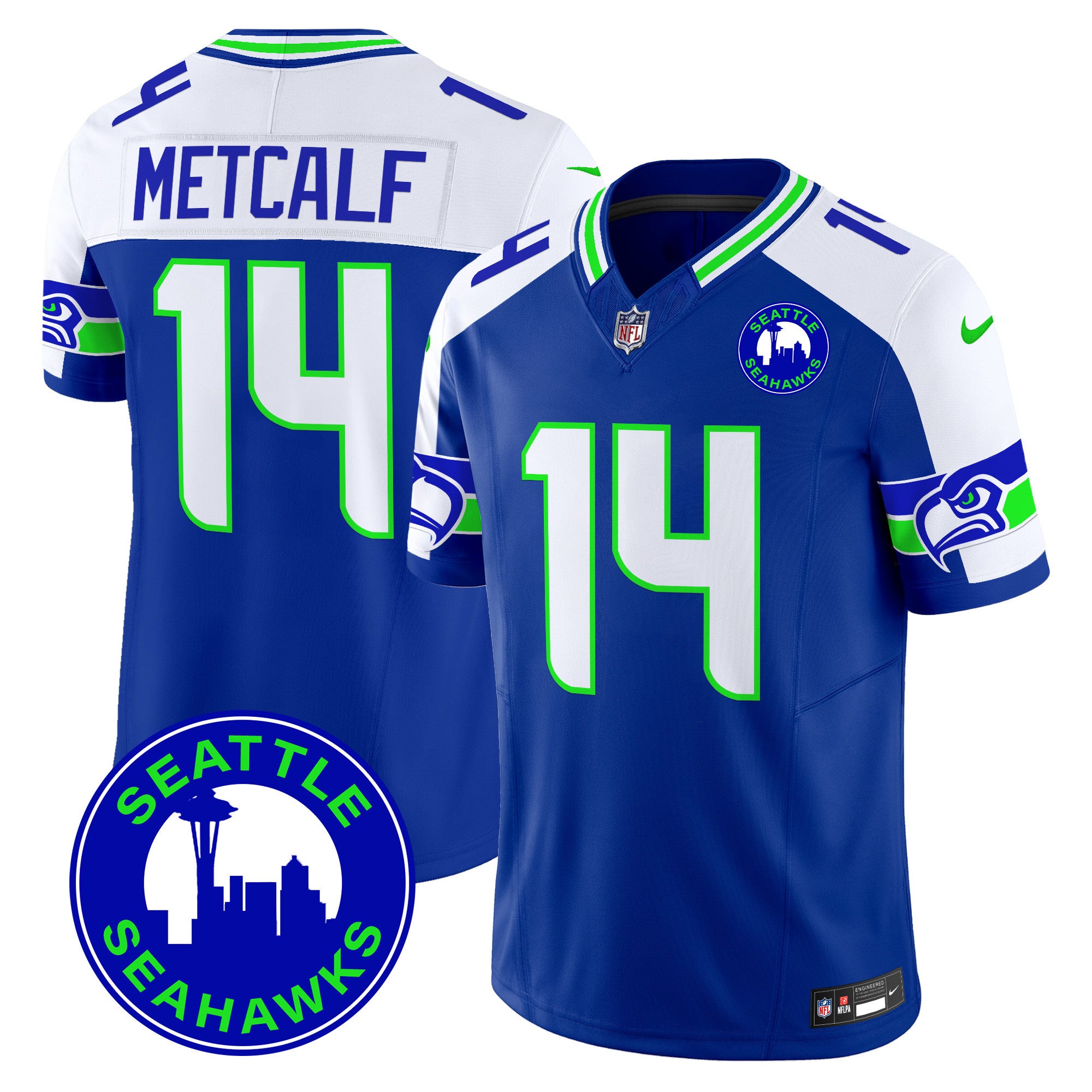 Men's Seattle Seahawks 2024 Seattle City Patch Vapor Limited Jersey - All Stitched - Royal Alternate, Dk Metcalf