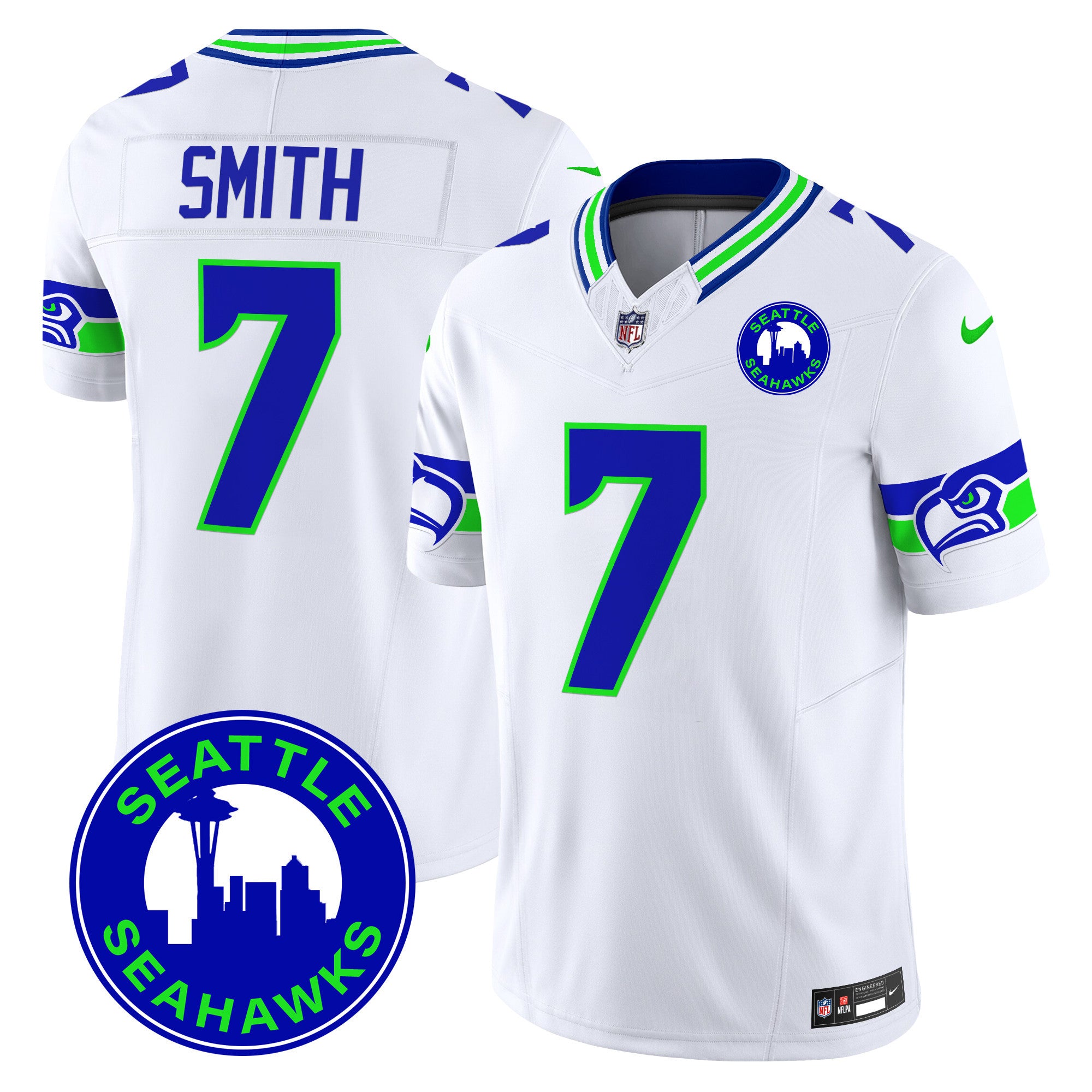 Men's Seattle Seahawks 2024 Seattle City Patch Vapor Limited Jersey - All Stitched - White, Geno Smith