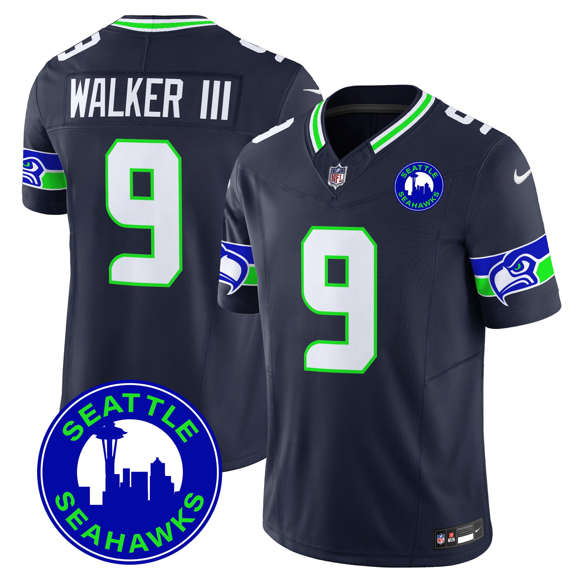 Men's Seattle Seahawks 2024 Seattle City Patch Vapor Limited Jersey - All Stitched - Navy, Walker III