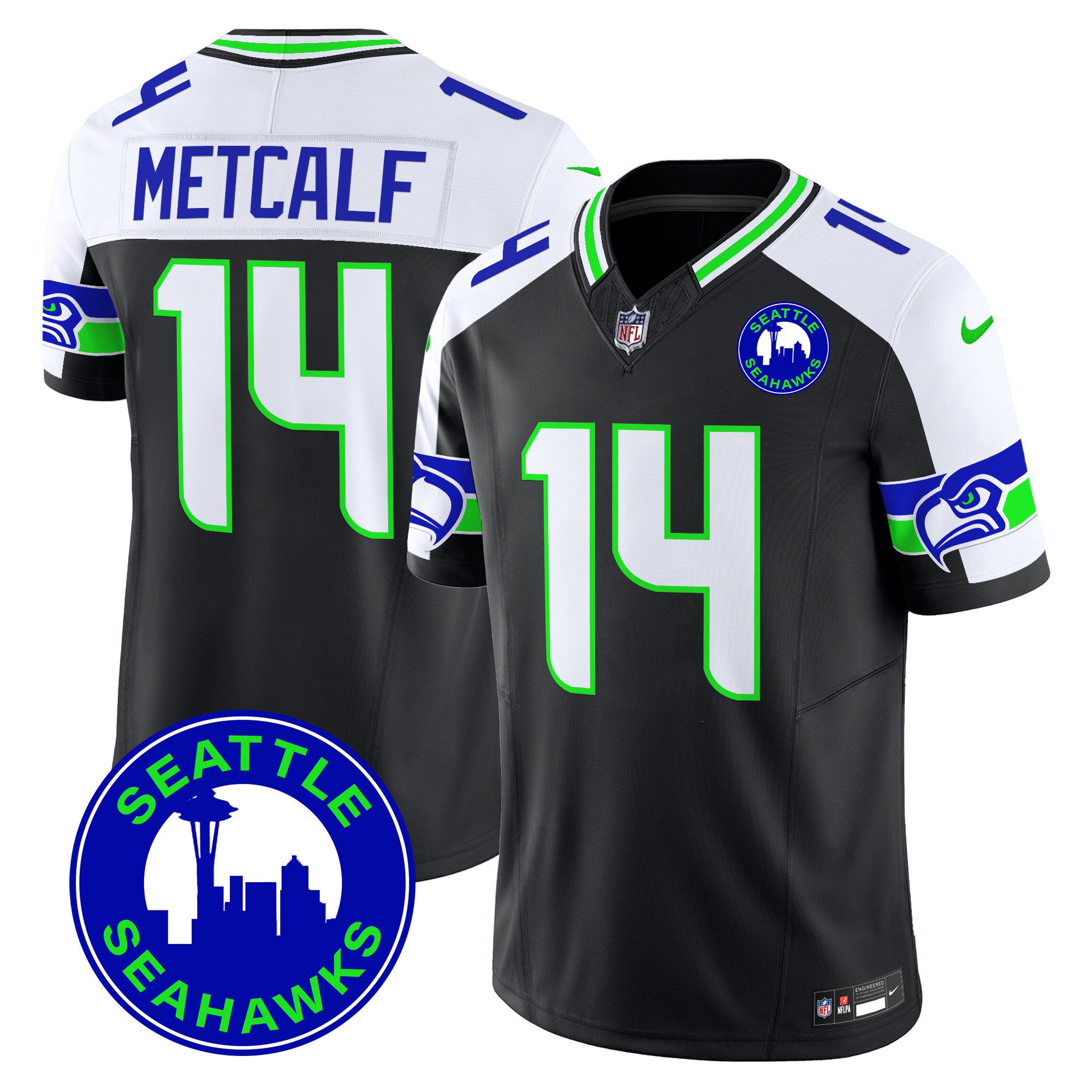 Men's Seattle Seahawks 2024 Seattle City Patch Vapor Limited Jersey - All Stitched - Black Alternate, Dk Metcalf