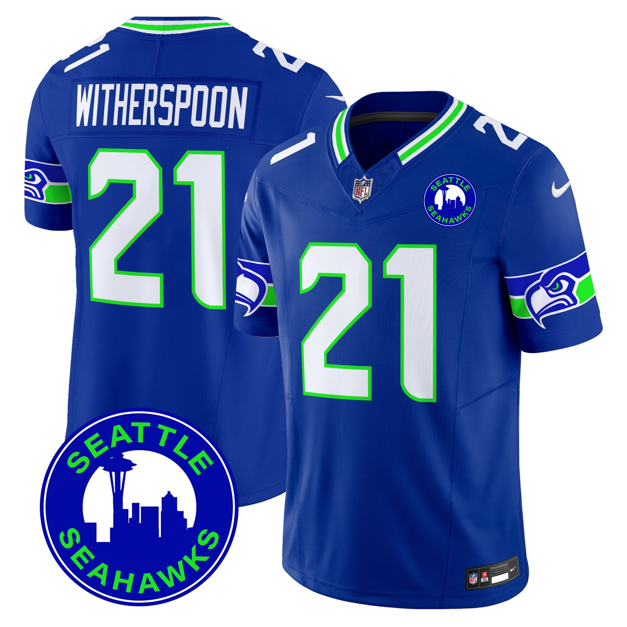 Men's Seattle Seahawks 2024 Seattle City Patch Vapor Limited Jersey - All Stitched - Royal, Devon Witherspoon