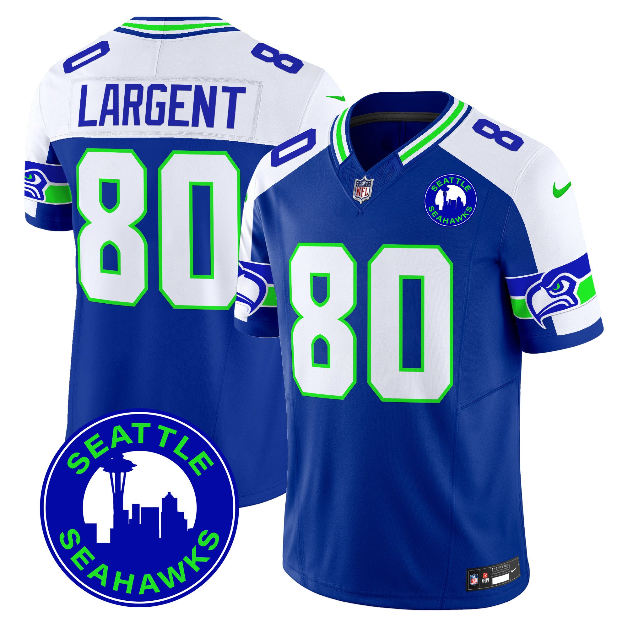 Men's Seattle Seahawks 2024 Seattle City Patch Vapor Limited Jersey - All Stitched - Royal Alternate, Steve Largent