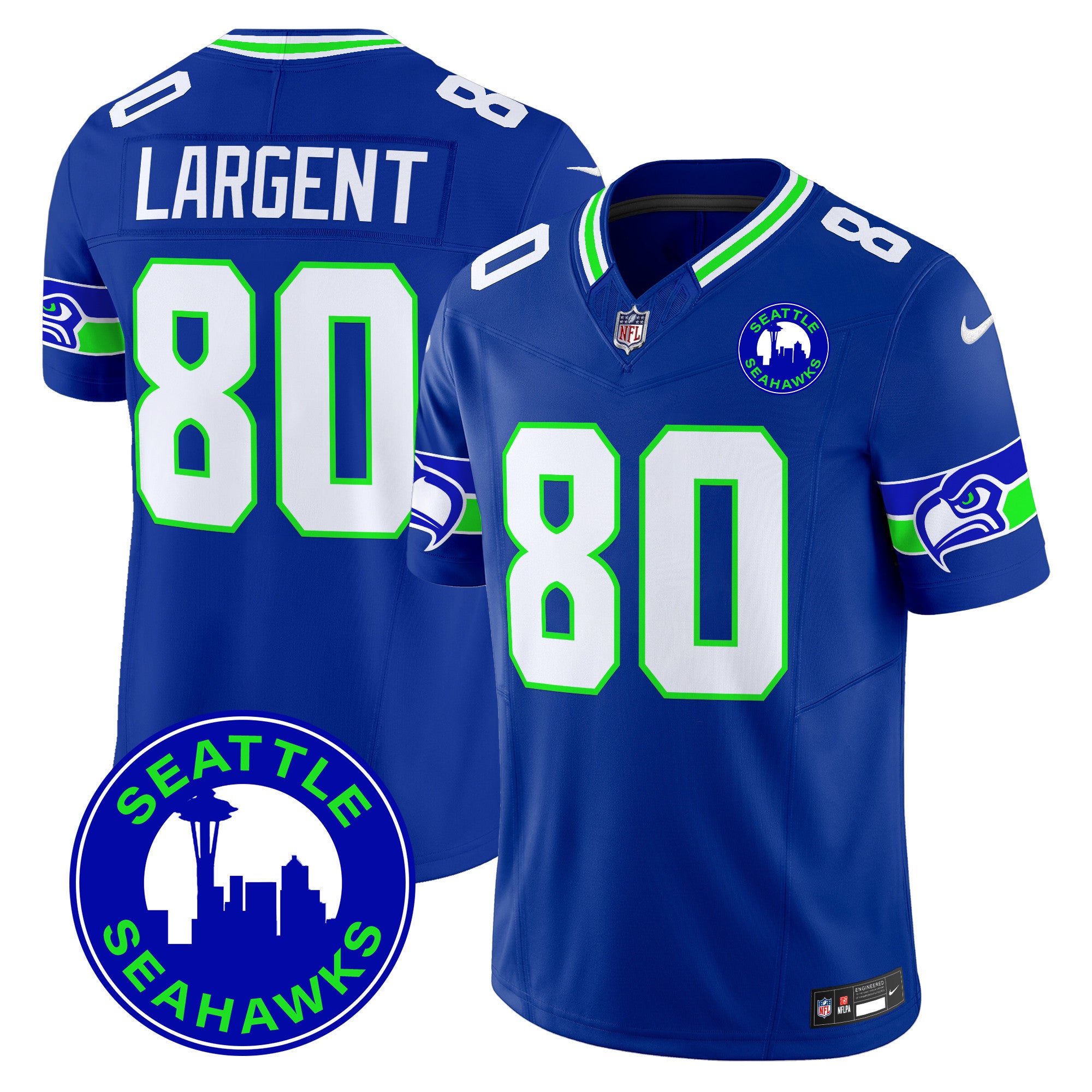 Men's Seattle Seahawks 2024 Seattle City Patch Vapor Limited Jersey - All Stitched - Royal, Steve Largent