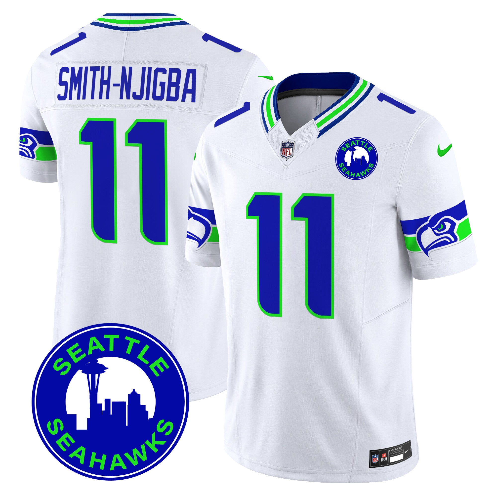 Men's Seattle Seahawks 2024 Seattle City Patch Vapor Limited Jersey - All Stitched - White, Smith-Njigba
