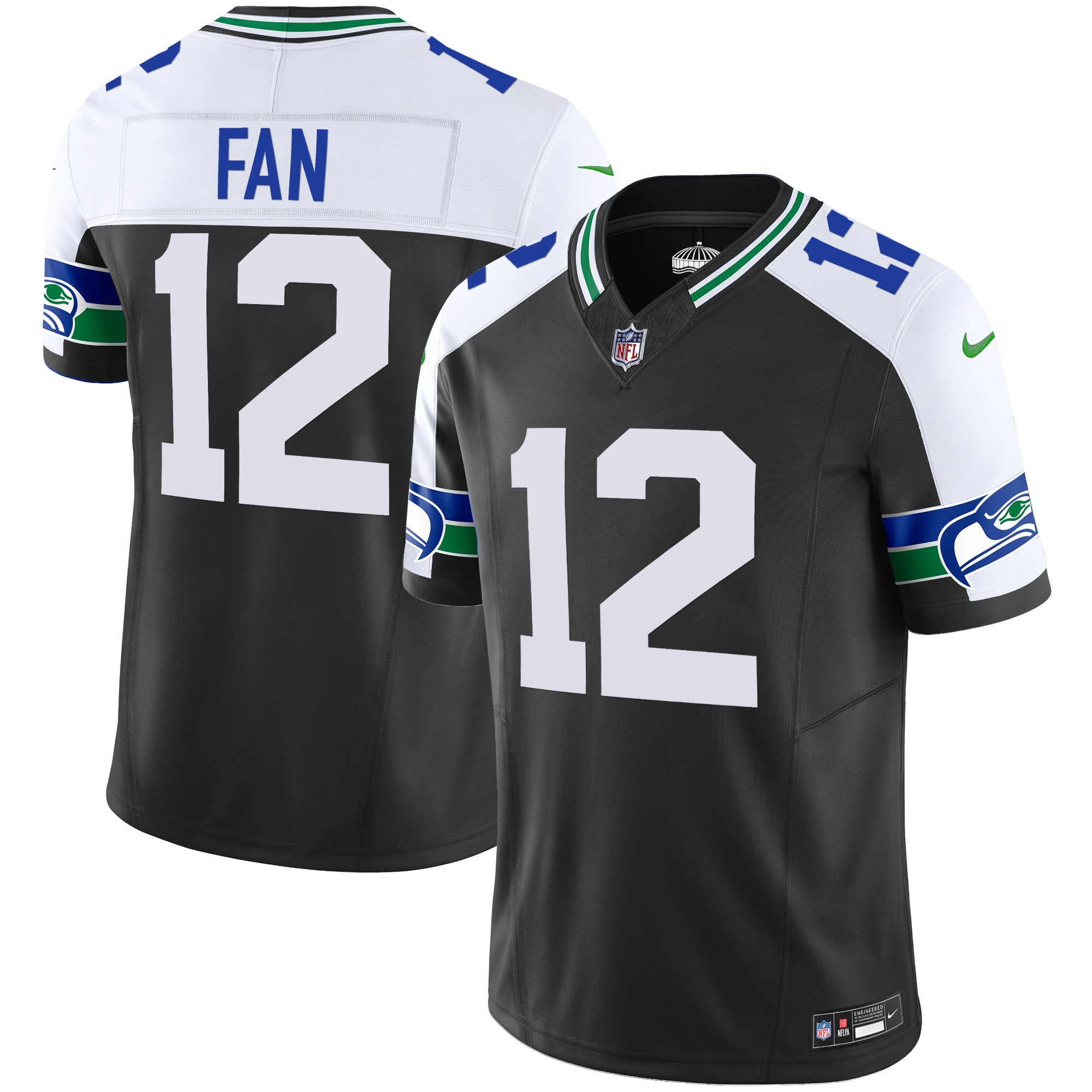 Men's Seattle Seahawks Throwback Vapor Limited Jersey - All Stitched - Black Alternate, 12Th Fan