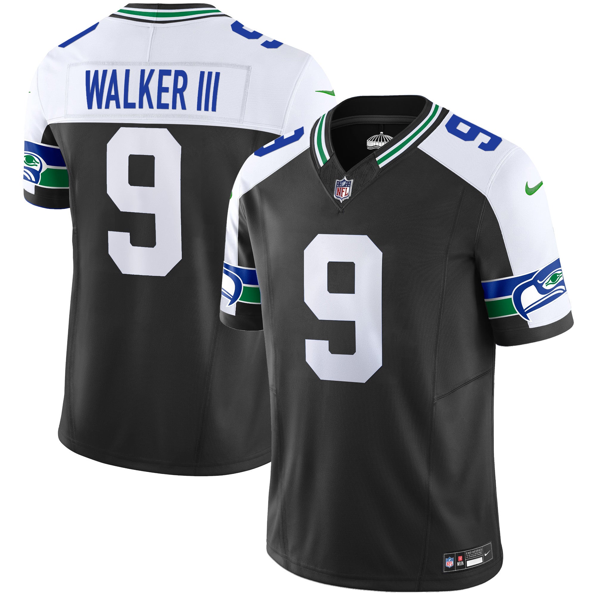 Men's Seattle Seahawks Throwback Vapor Limited Jersey - All Stitched - Black Alternate, Walker III