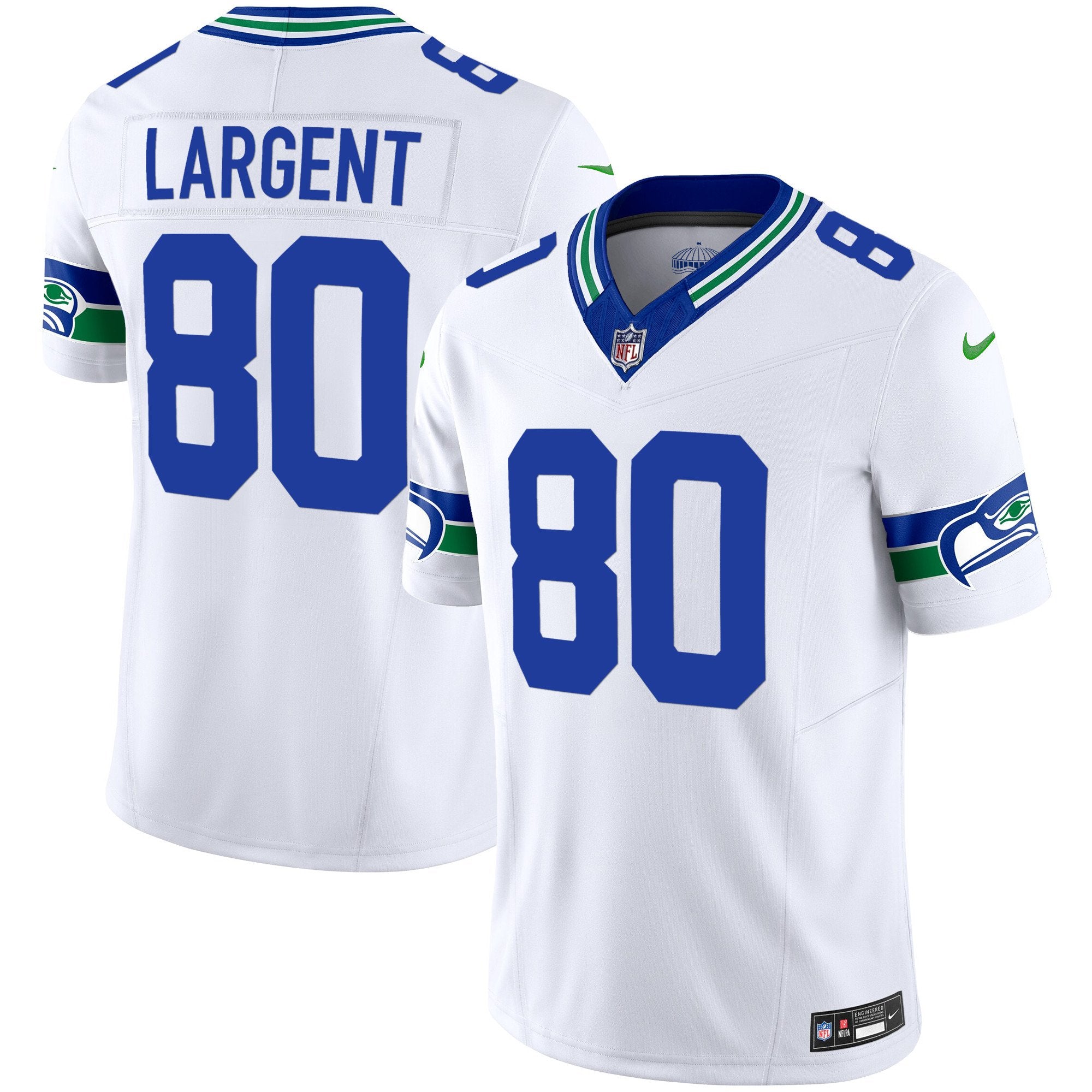 Men's Seattle Seahawks Throwback Vapor Limited Jersey V2 - All Stitched - White, Steve Largent