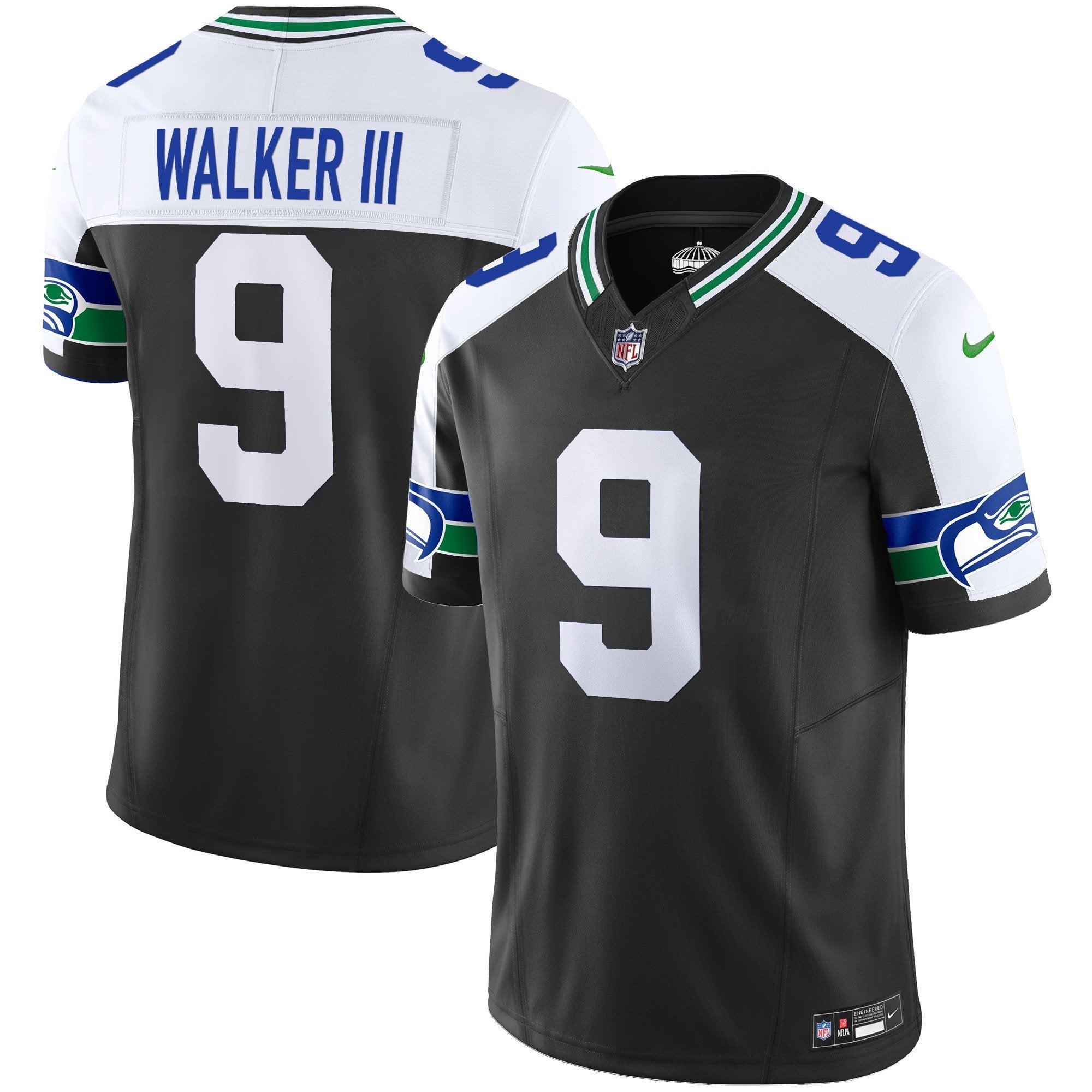 Men's Seattle Seahawks Throwback Vapor Limited Jersey V2 - All Stitched - Black Alternate, Walker III