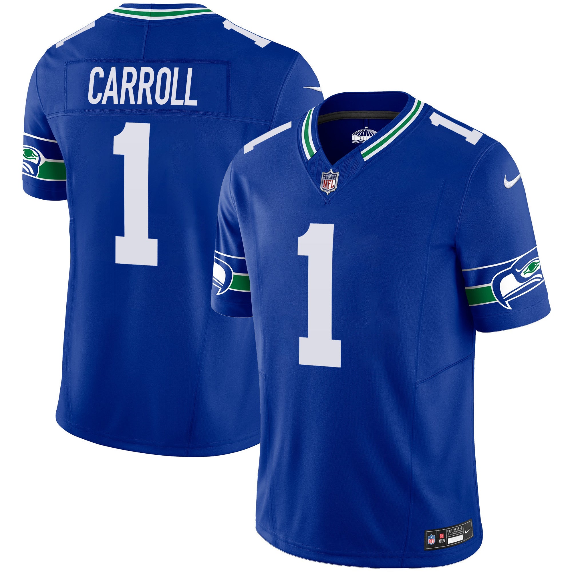 Men's Seattle Seahawks Throwback Vapor Limited Jersey V2 - All Stitched - Royal, Pete Carroll