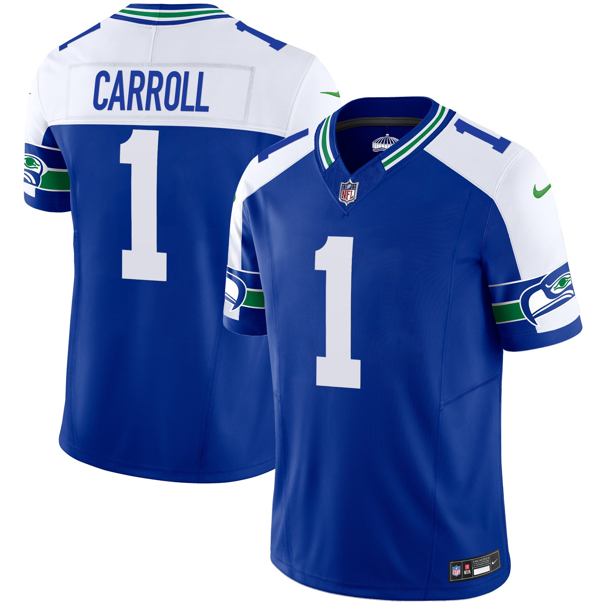 Men's Seattle Seahawks Throwback Vapor Limited Jersey V2 - All Stitched - Royal Alternate, Pete Carroll