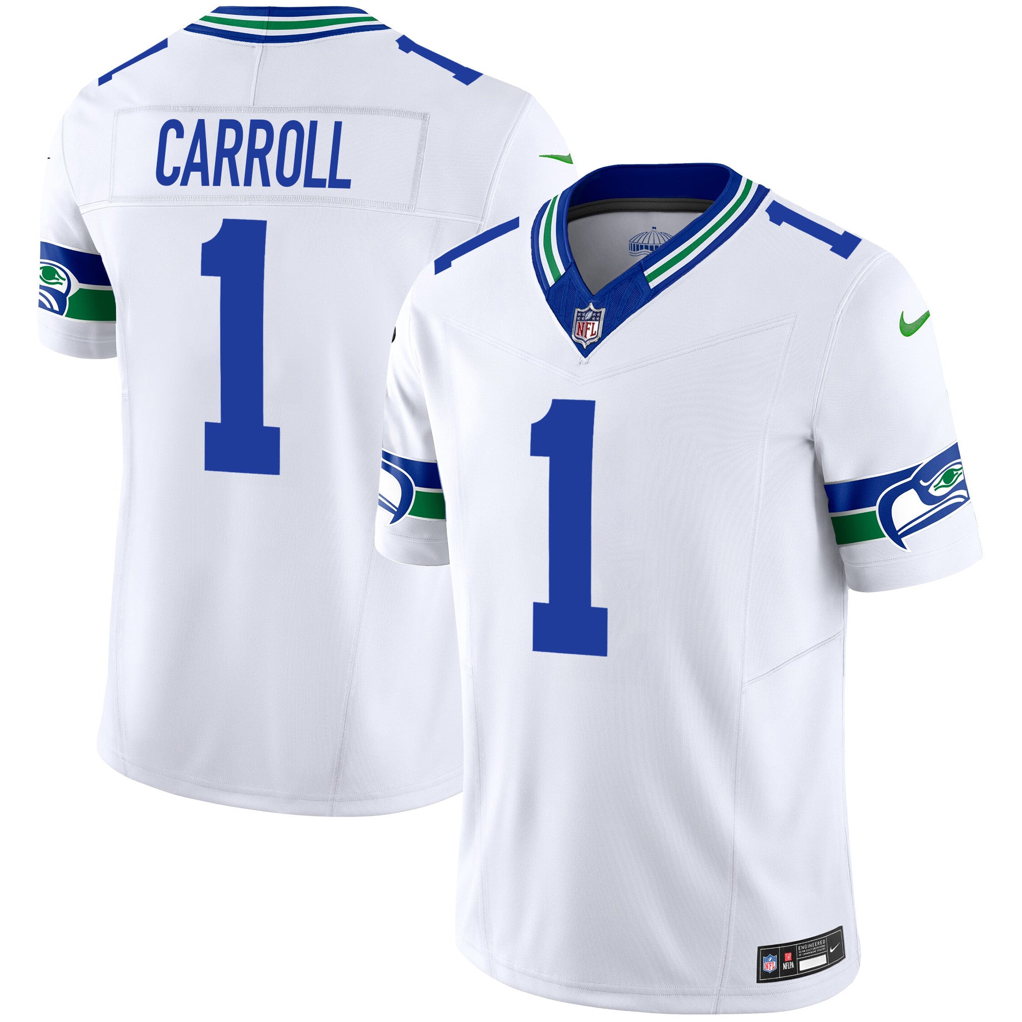 Men's Seattle Seahawks Throwback Vapor Limited Jersey V2 - All Stitched - White, Pete Carroll
