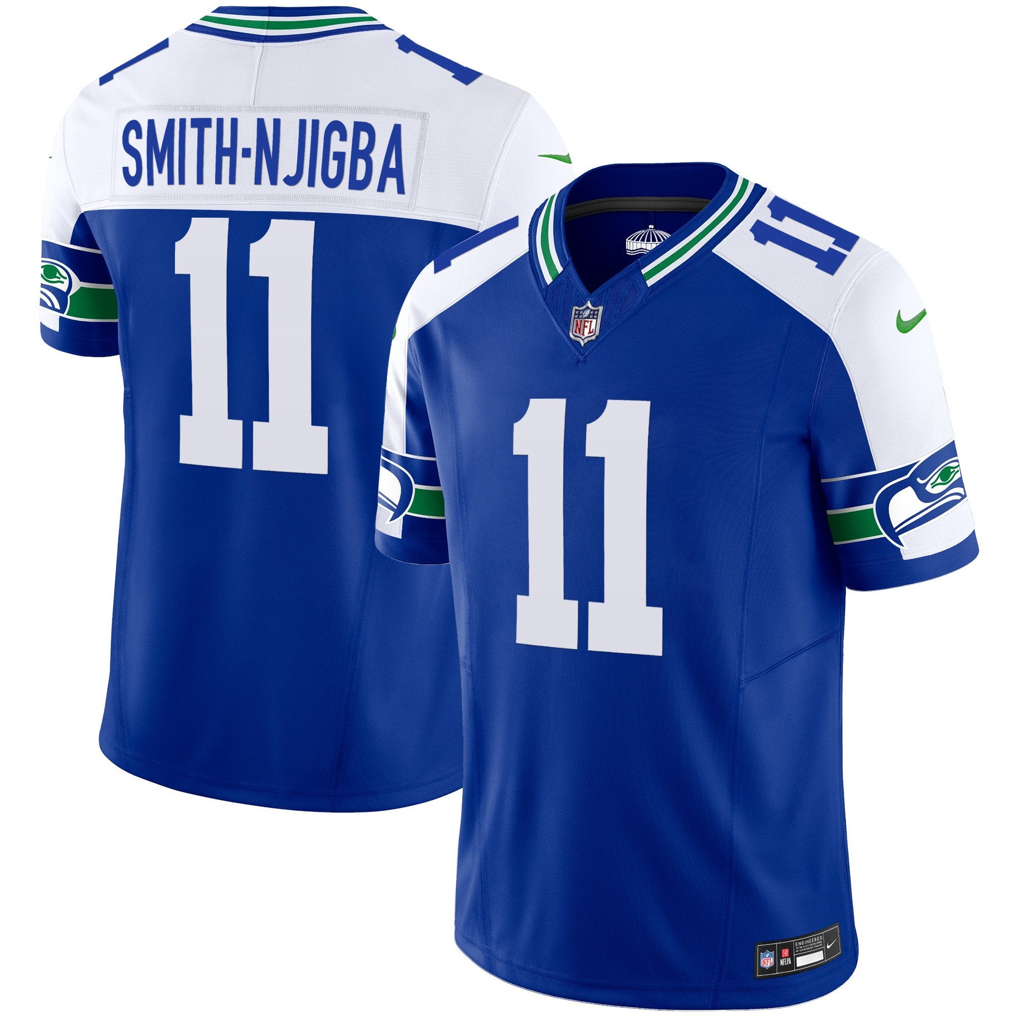 Men's Seattle Seahawks Throwback Vapor Limited Jersey V2 - All Stitched - Royal Alternate, Smith-Njigba