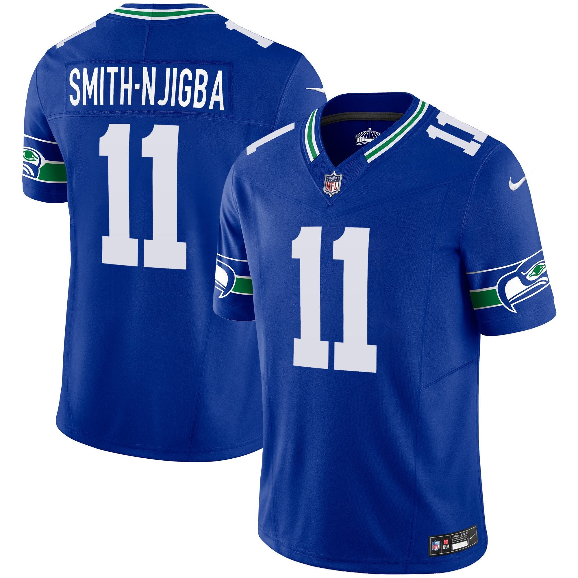 Men's Seattle Seahawks Throwback Vapor Limited Jersey V2 - All Stitched - Royal, Smith-Njigba