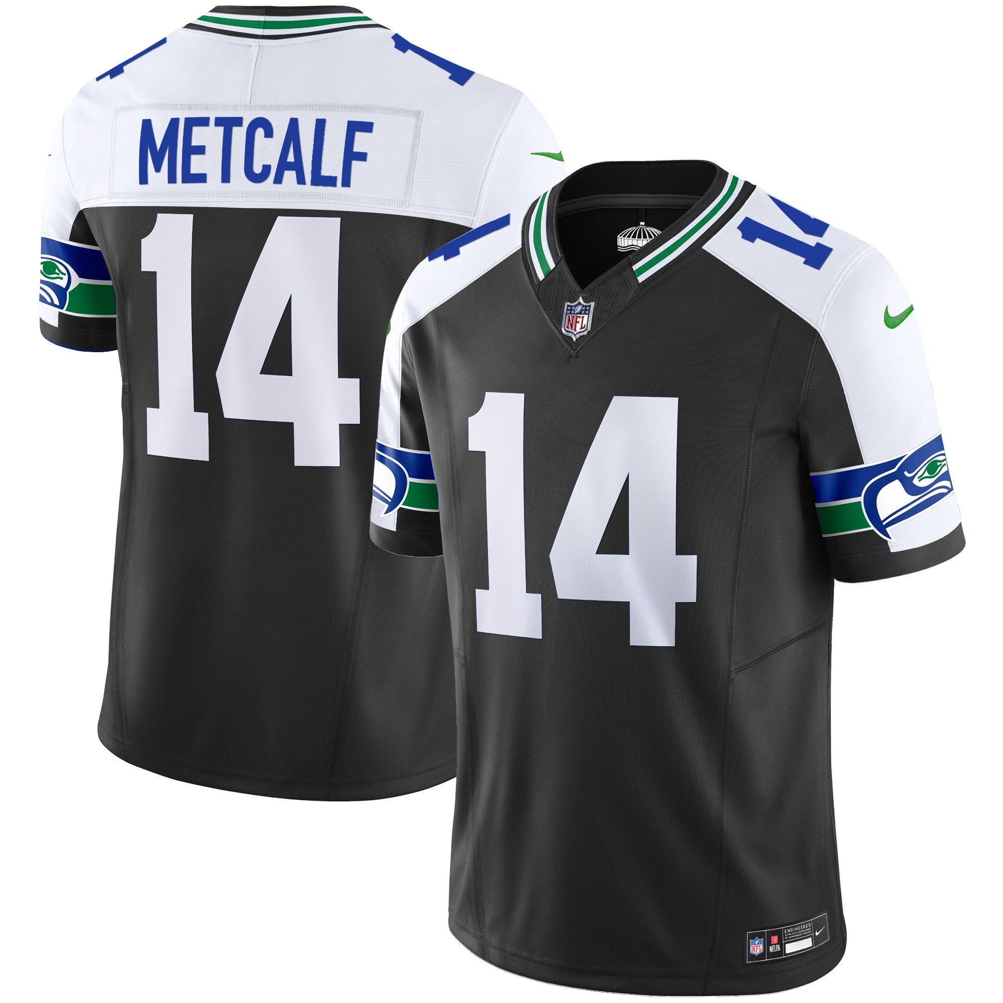 Men's Seattle Seahawks Throwback Vapor Limited Jersey V2 - All Stitched - Black Alternate, Dk Metcalf