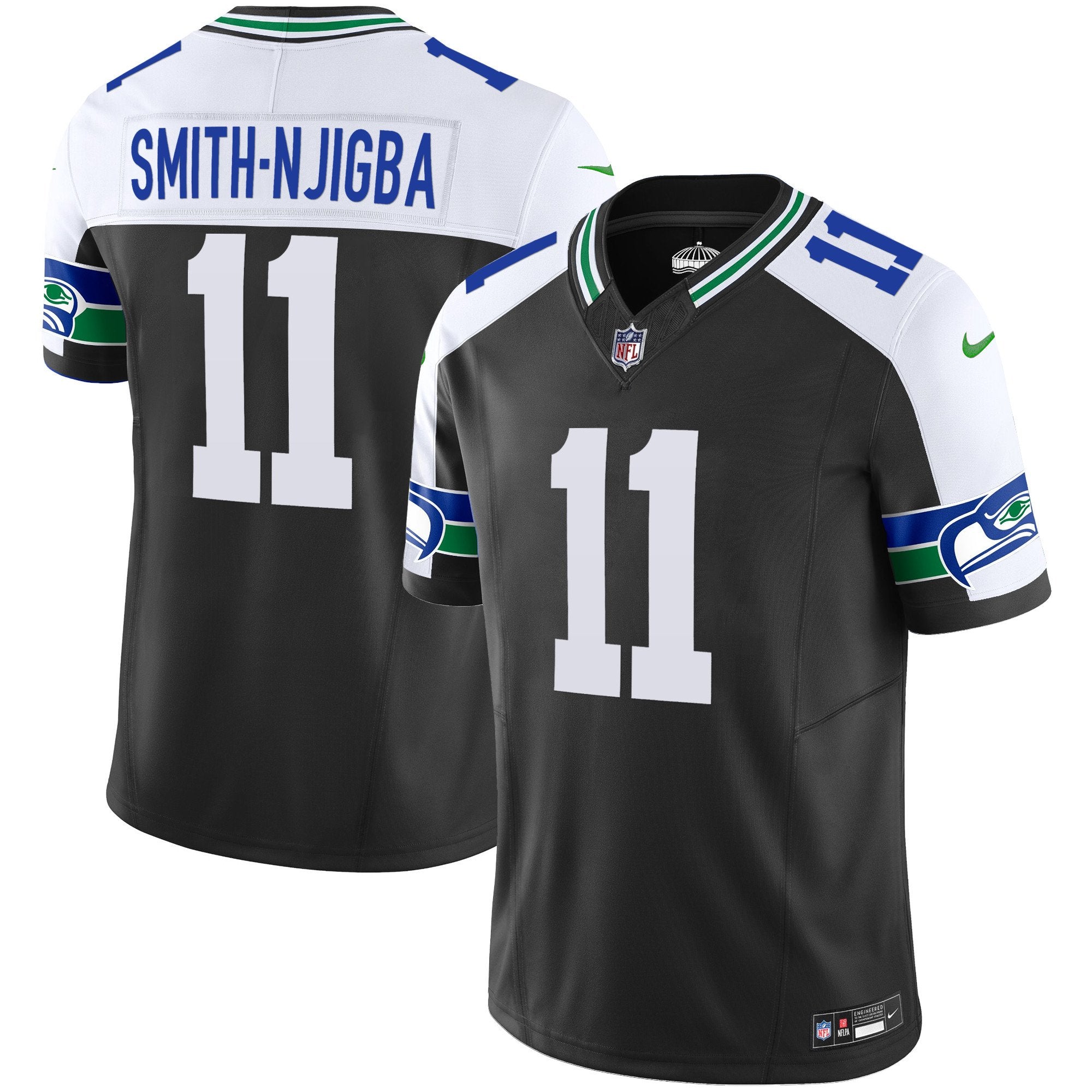 Men's Seattle Seahawks Throwback Vapor Limited Jersey V2 - All Stitched - Black Alternate, Smith-Njigba