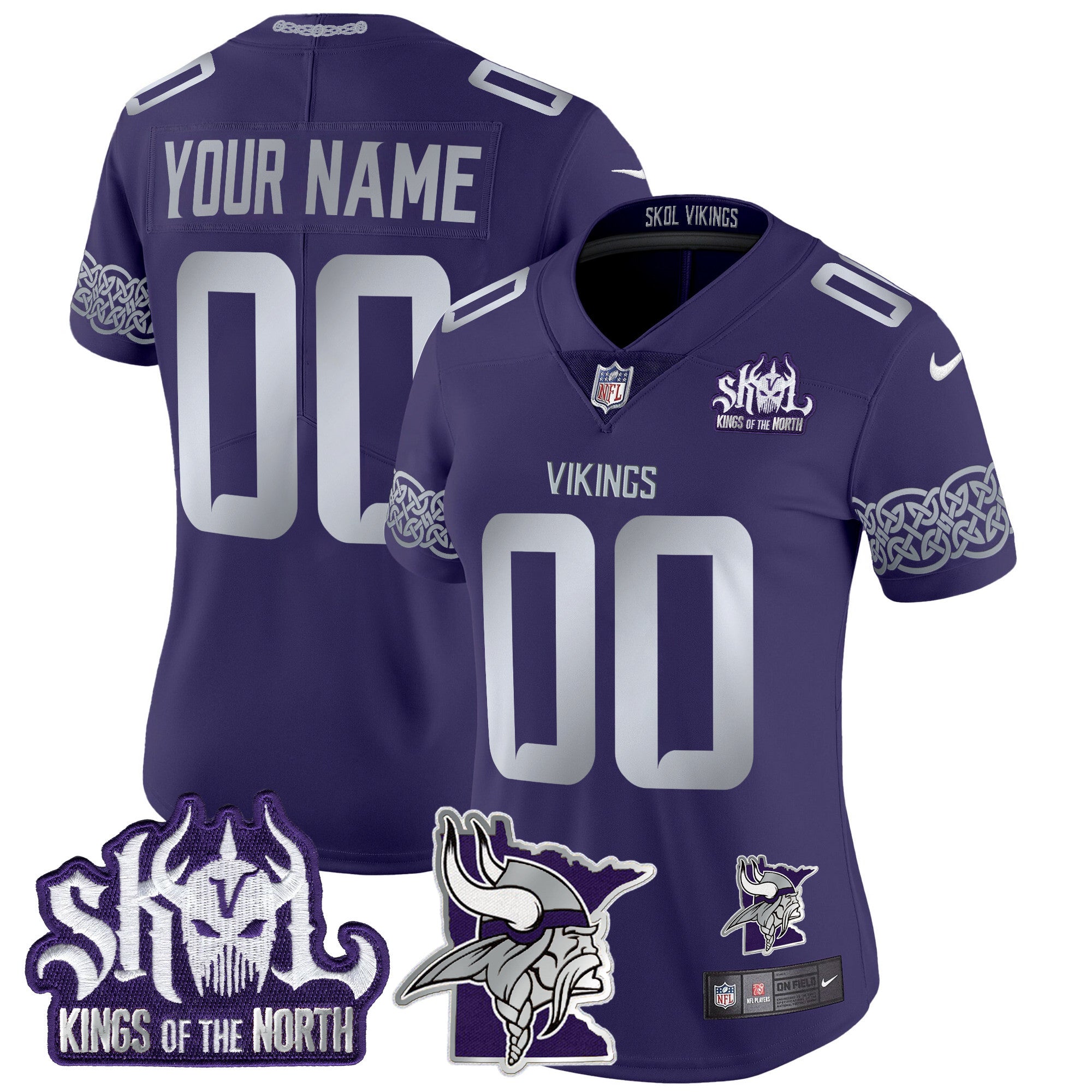 Minnesota Vikings 2024 Winter Warrior Skol Patch Vapor Limited Custom Jersey V2 - All Stitched - Women, Purple