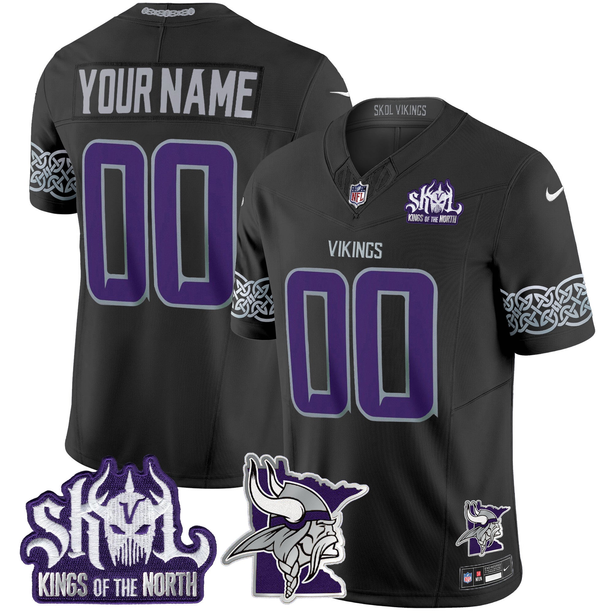 Minnesota Vikings 2024 Winter Warrior Skol Patch Vapor Limited Custom Jersey V2 - All Stitched - Men, Black