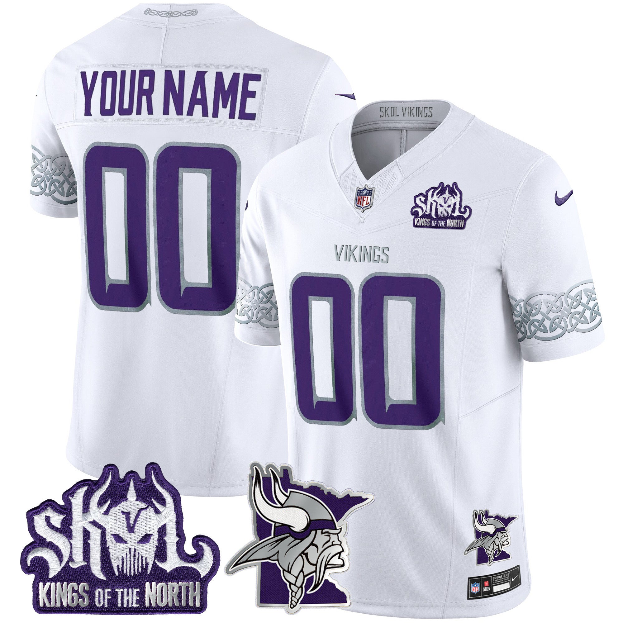 Minnesota Vikings 2024 Winter Warrior Skol Patch Vapor Limited Custom Jersey V2 - All Stitched - Men, White