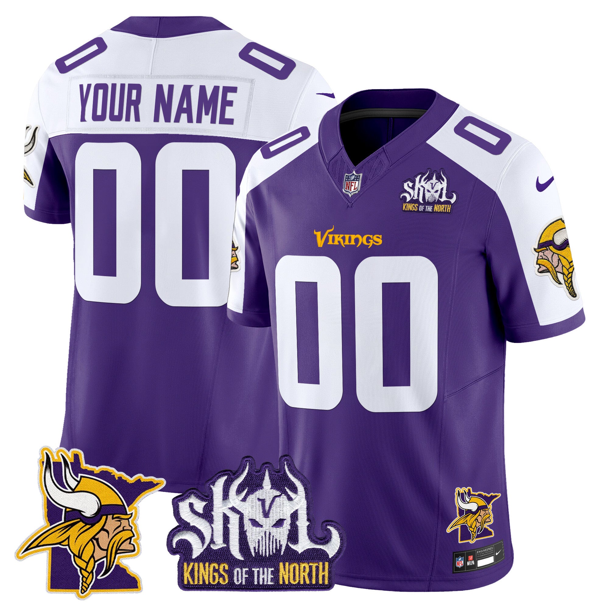 Minnesota Vikings Kings Of The North Patch Vapor Limited Custom Jersey V3 - All Stitched - Men, Purple Alternate