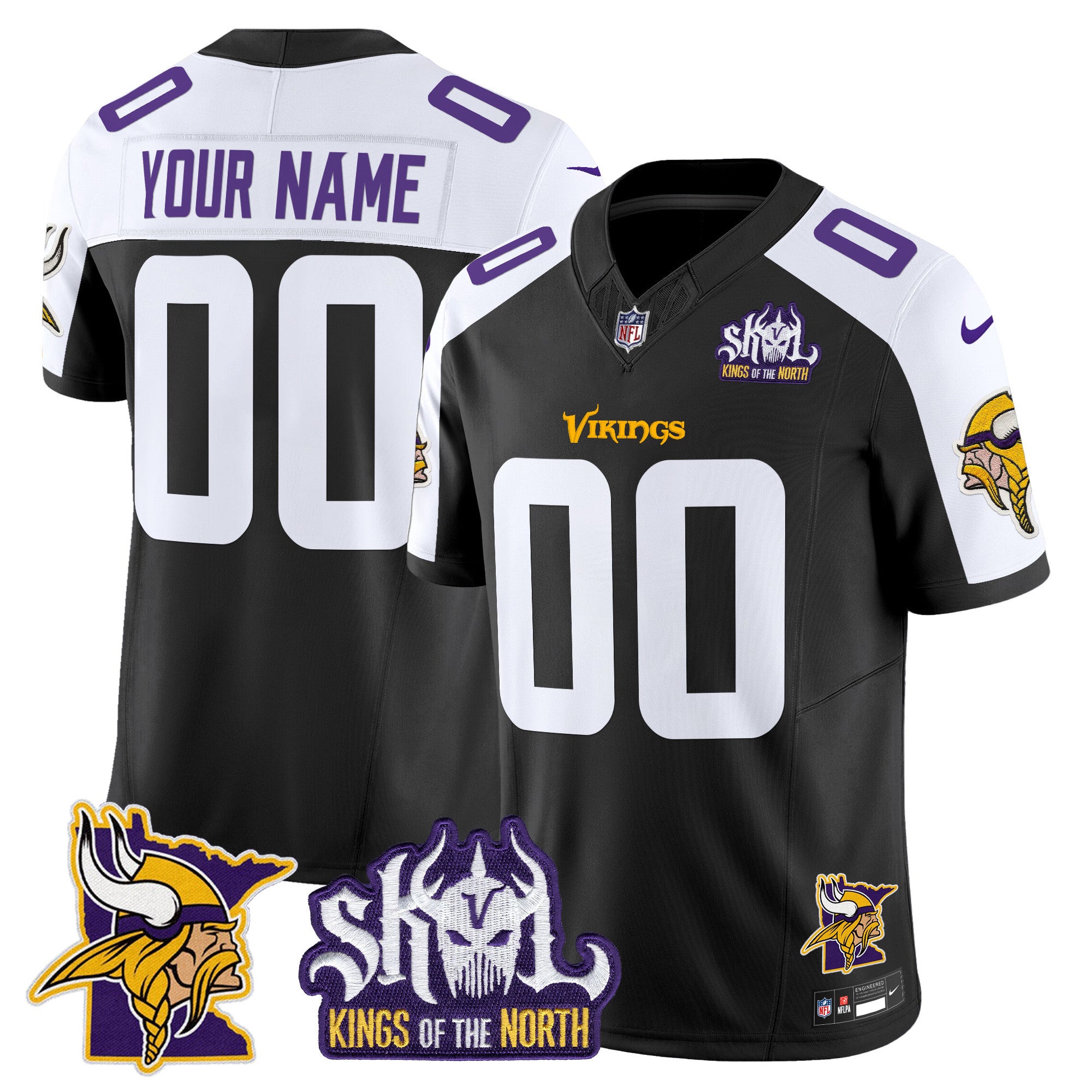 Minnesota Vikings Kings Of The North Patch Vapor Limited Custom Jersey V3 - All Stitched - Men, Black Alternate