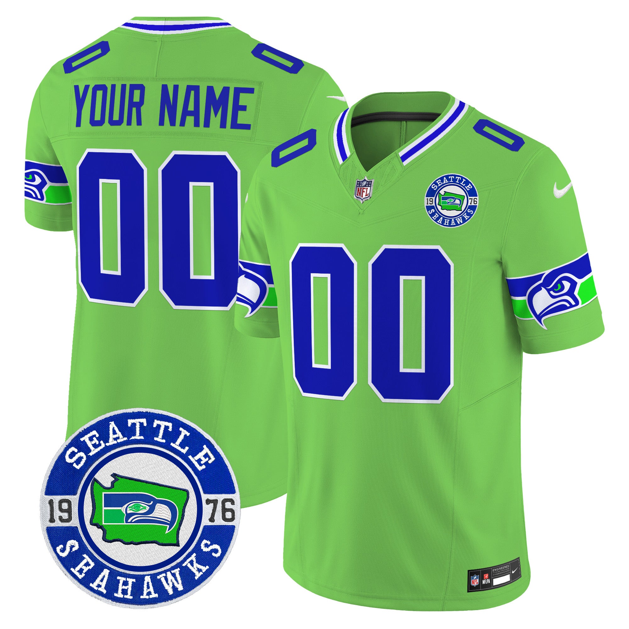 Seahawks 2024 Seattle Est. 1976 Patch Vapor Limited Custom Jersey - All Stitched - Men, Green