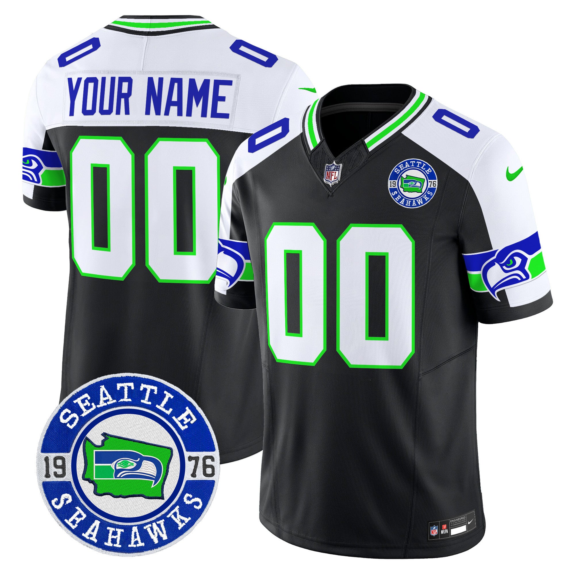 Seahawks 2025 Seattle Est. 1976 Patch Vapor Limited Custom Jersey - All Stitched - Men, Black Alternate