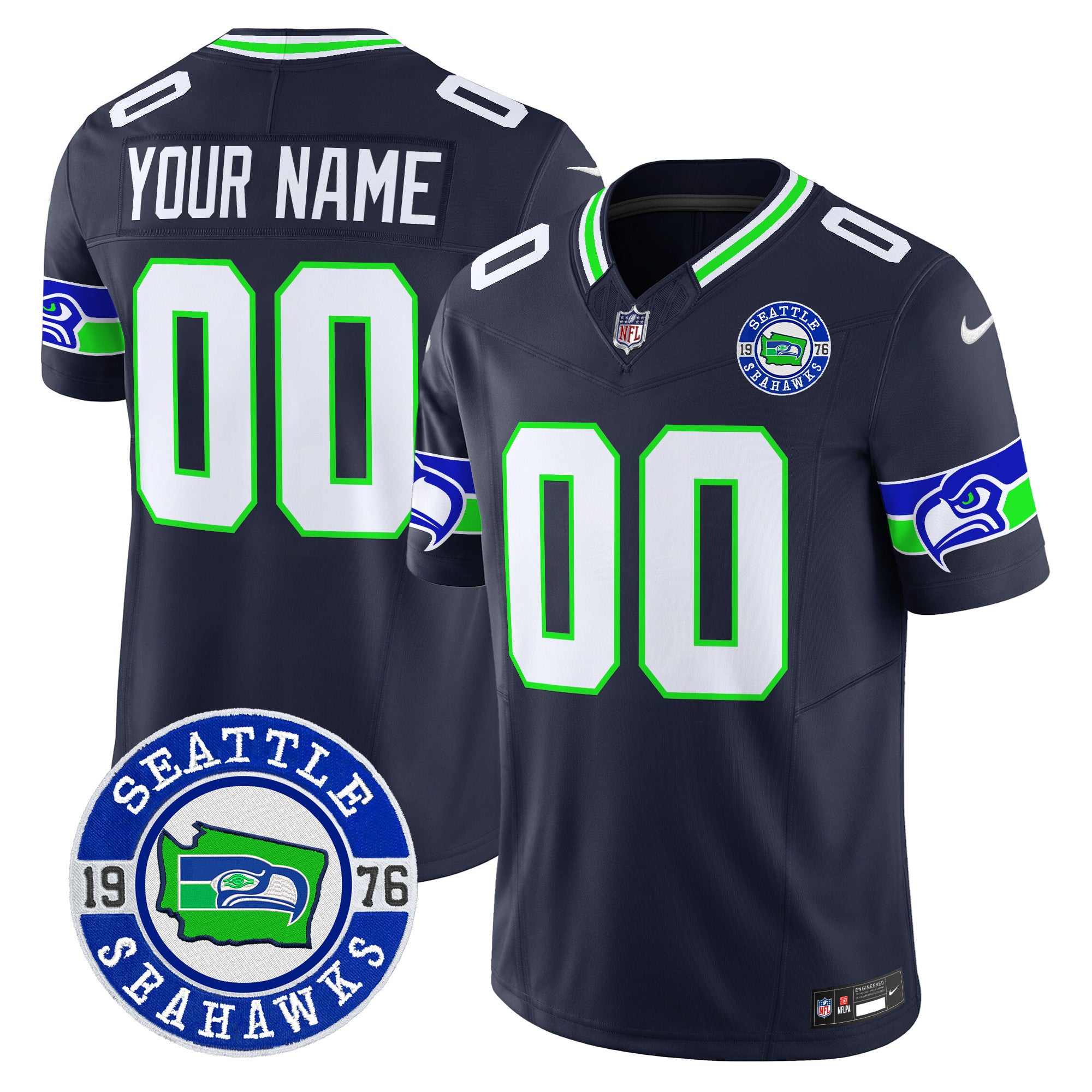 Seahawks 2025 Seattle Est. 1976 Patch Vapor Limited Custom Jersey - All Stitched - Men, Navy