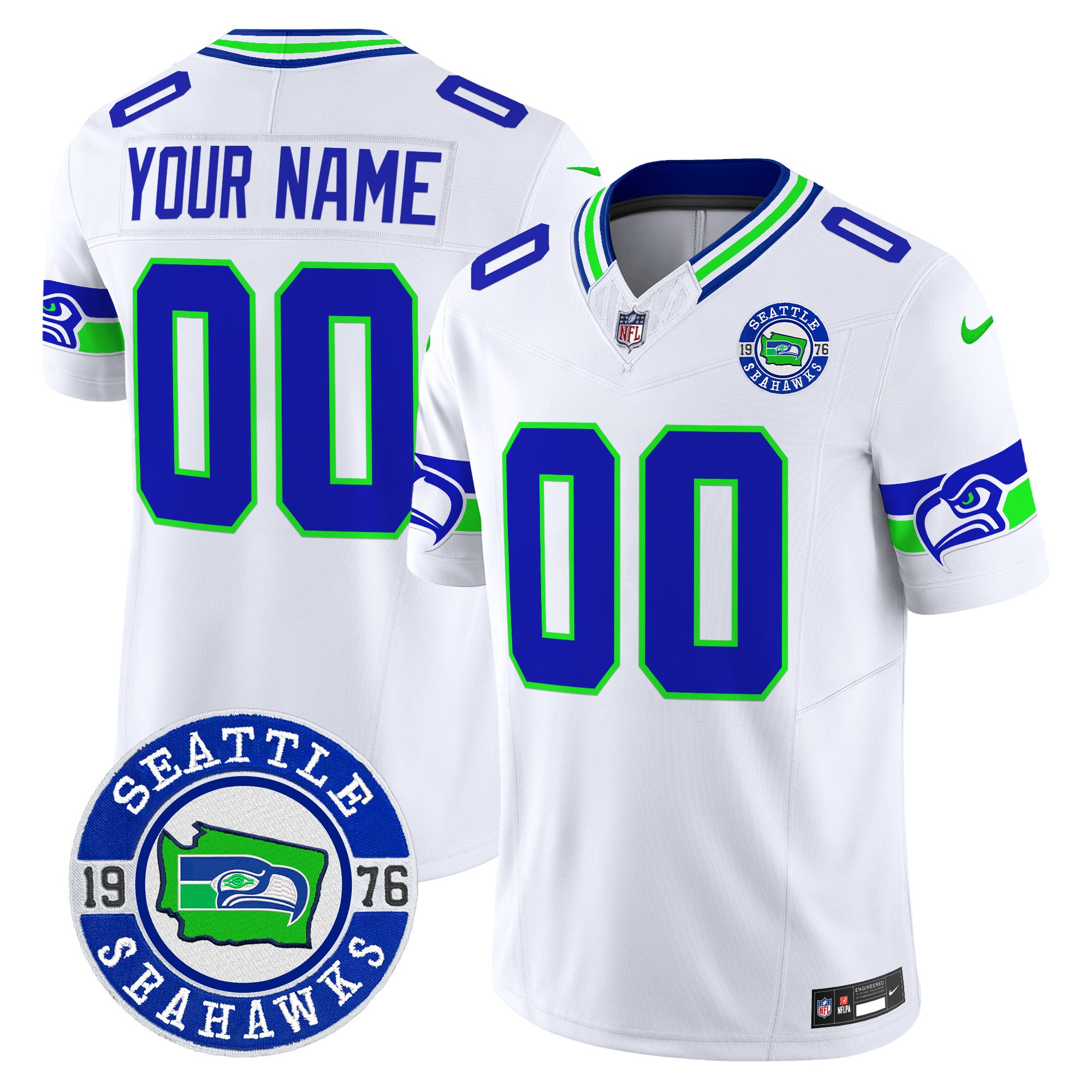 Seahawks 2025 Seattle Est. 1976 Patch Vapor Limited Custom Jersey - All Stitched - Youth, White