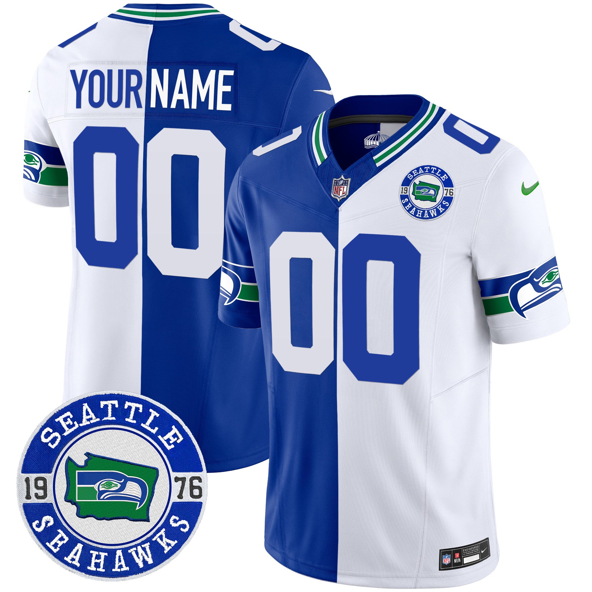 Seahawks Throwback Est. 1976 Patch Vapor Limited Custom Jersey - All Stitched - Youth, Split