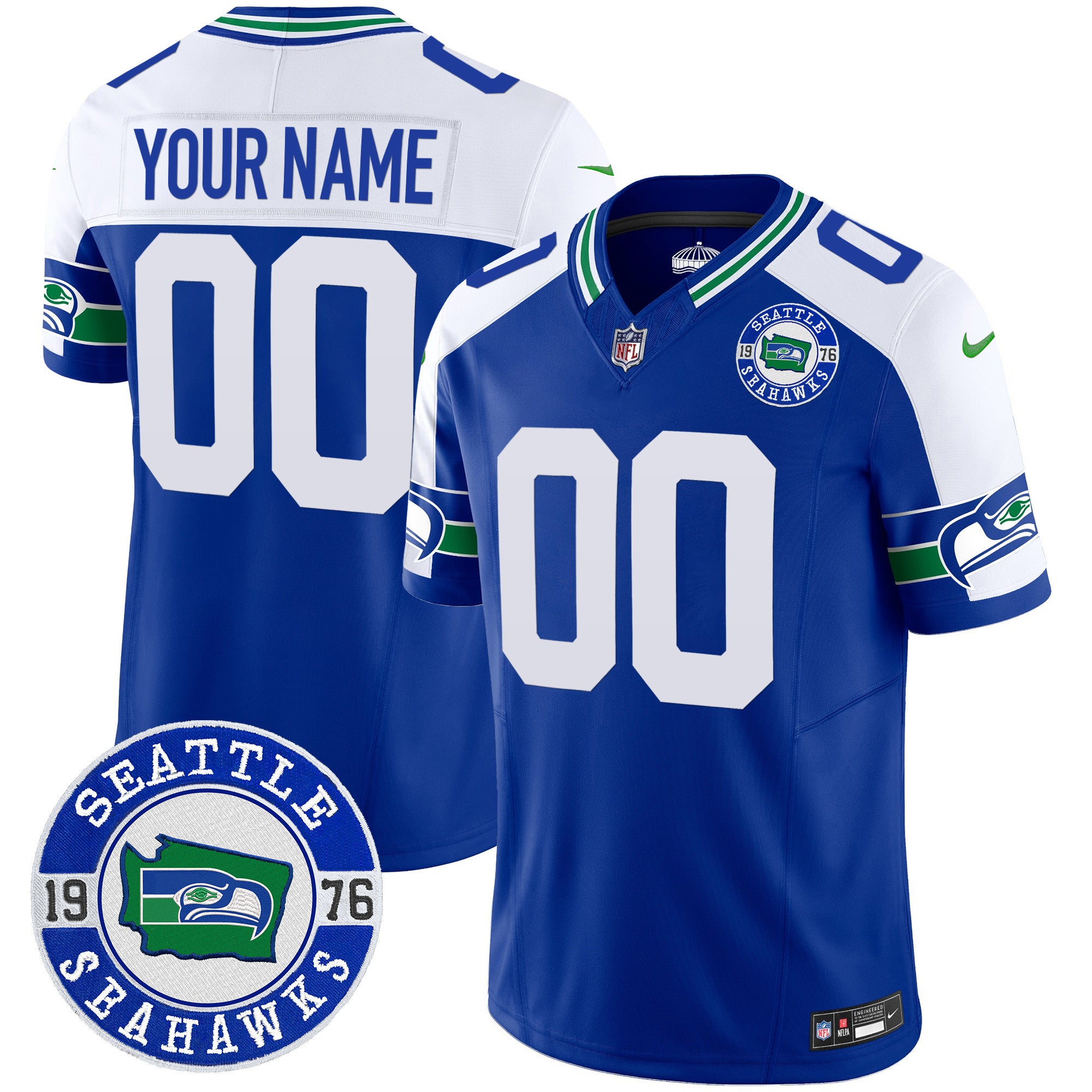 Seahawks Throwback Est. 1976 Patch Vapor Limited Custom Jersey - All Stitched - Men, Royal Alternate