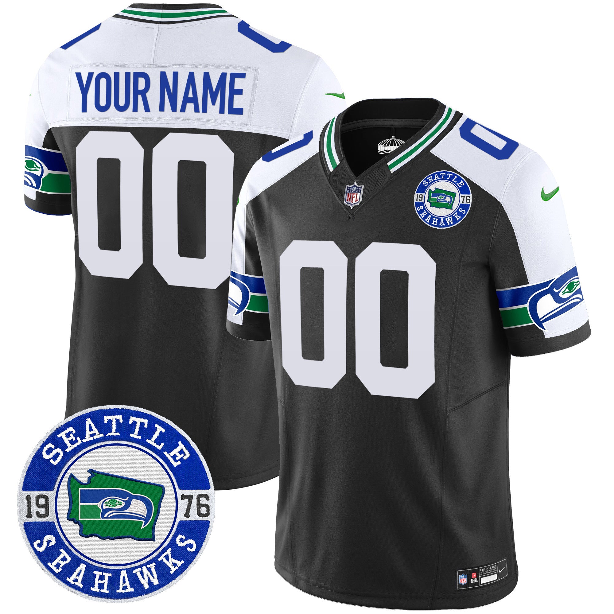 Seahawks Throwback Est. 1976 Patch Vapor Limited Custom Jersey - All Stitched - Men, Black Alternate