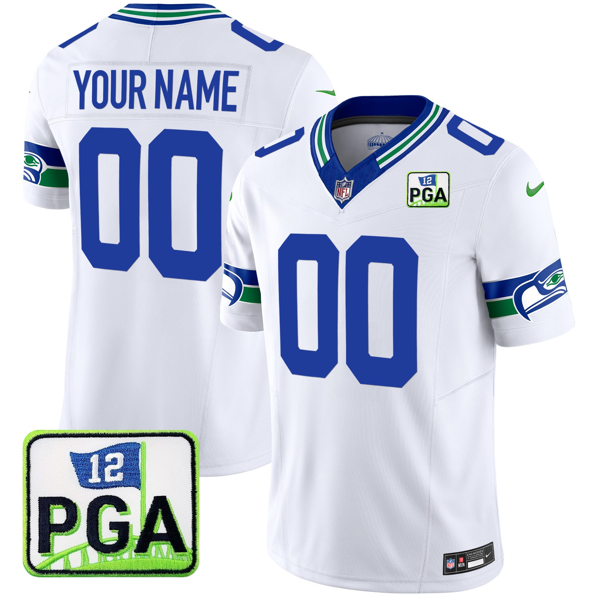 Seattle Seahawks PGA Patch Vapor Limited Custom Jersey - All Stitched - Men, White