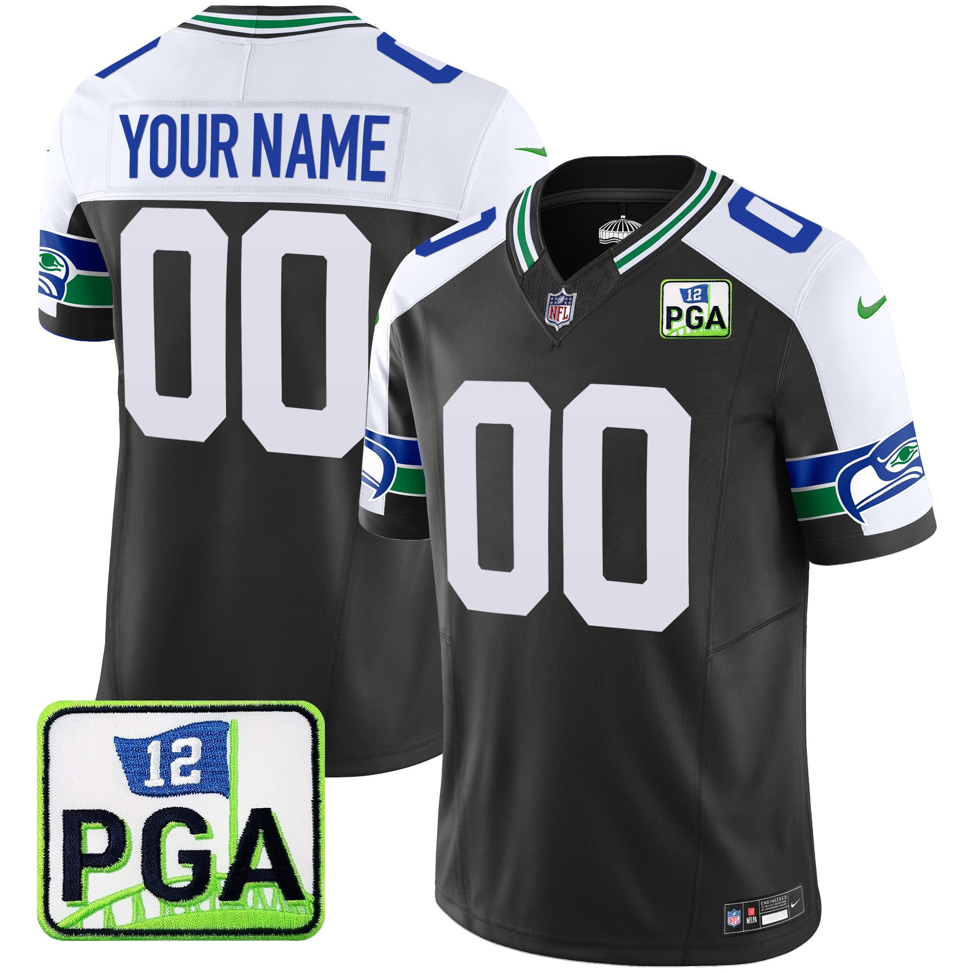 Seattle Seahawks PGA Patch Vapor Limited Custom Jersey - All Stitched