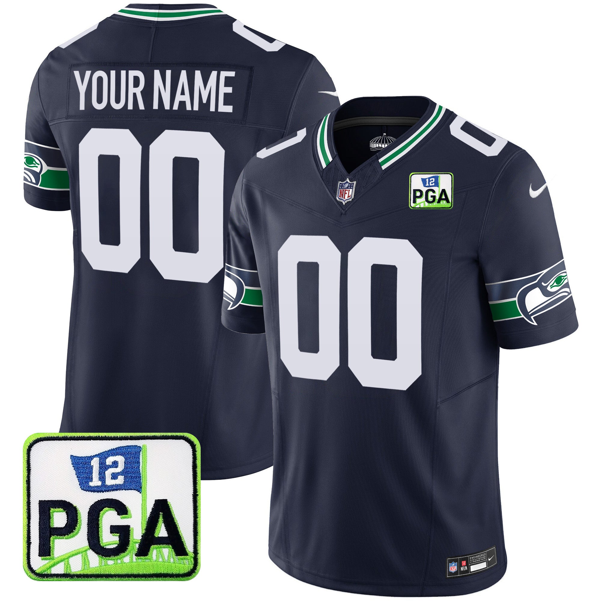 Seattle Seahawks PGA Patch Vapor Limited Custom Jersey - All Stitched - Men, Navy