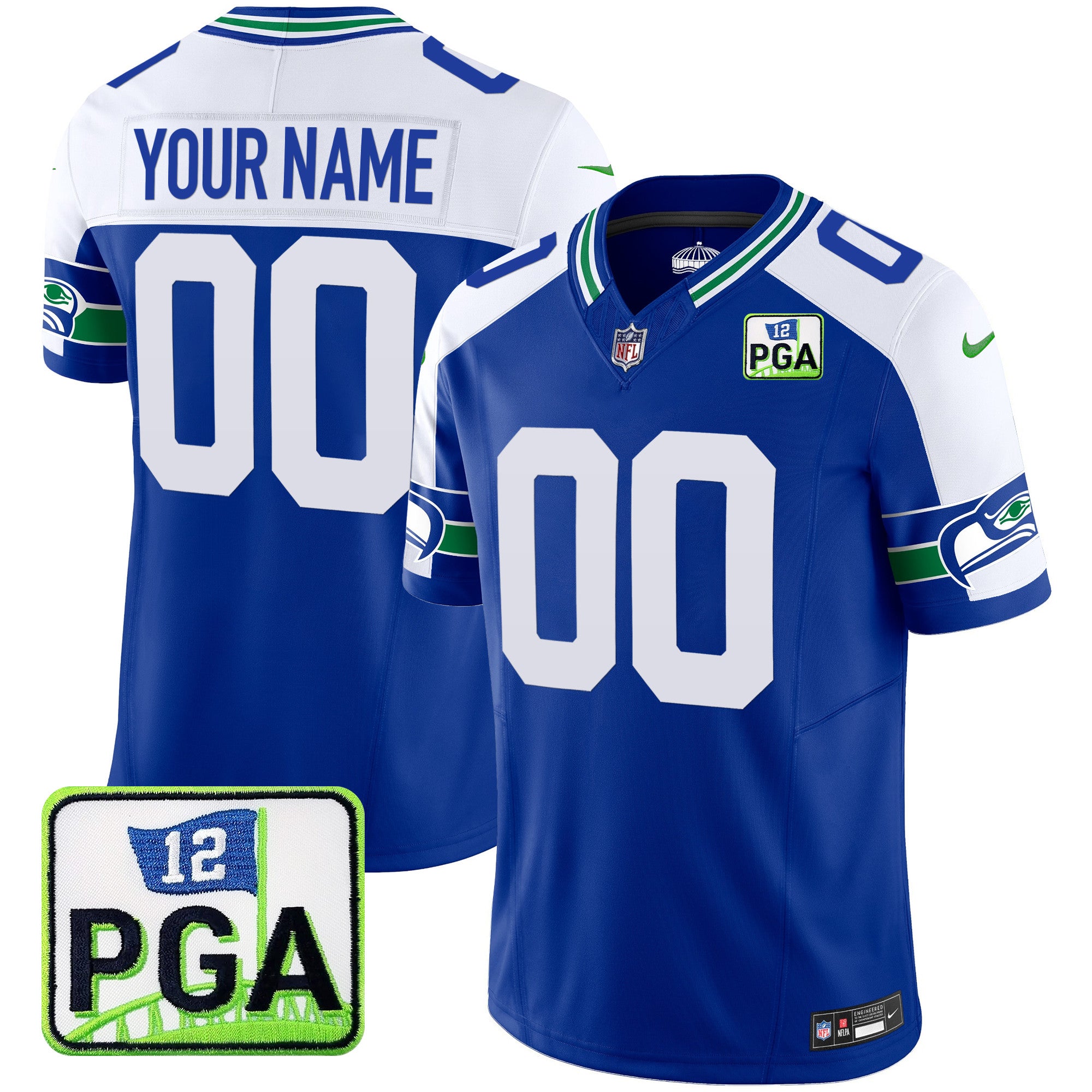 Seattle Seahawks PGA Patch Vapor Limited Custom Jersey - All Stitched - Men, Royal Alternate
