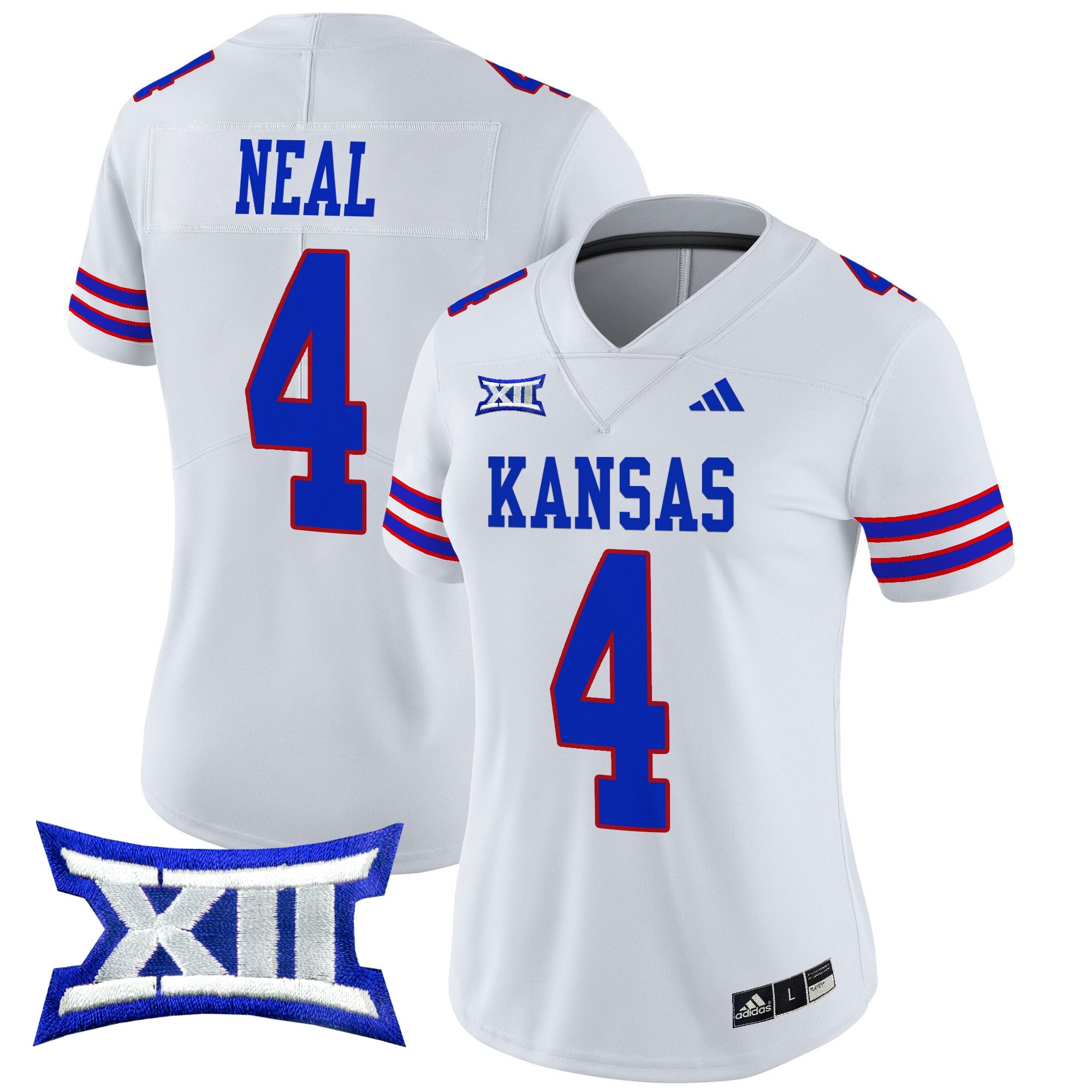 Women's Kansas Jayhawks 2024 Vapor Limited Jersey V2 - All Stitched - White, Devin Neal