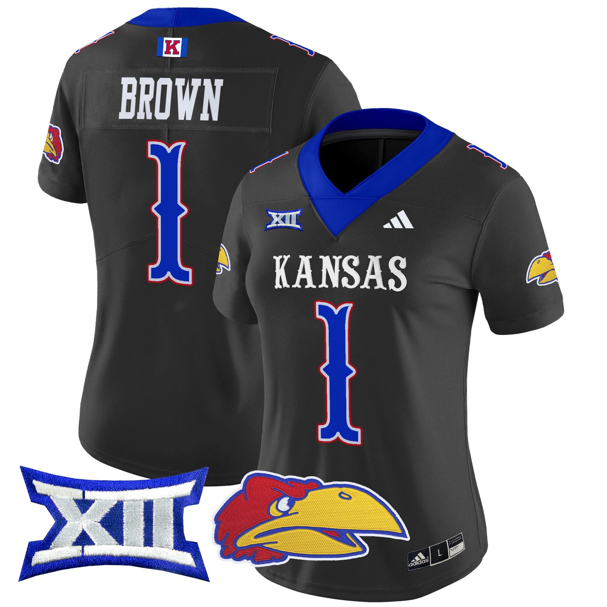 Women's Kansas Jayhawks 2024 Vapor Limited Jersey V2 - All Stitched - Black, JB Brown