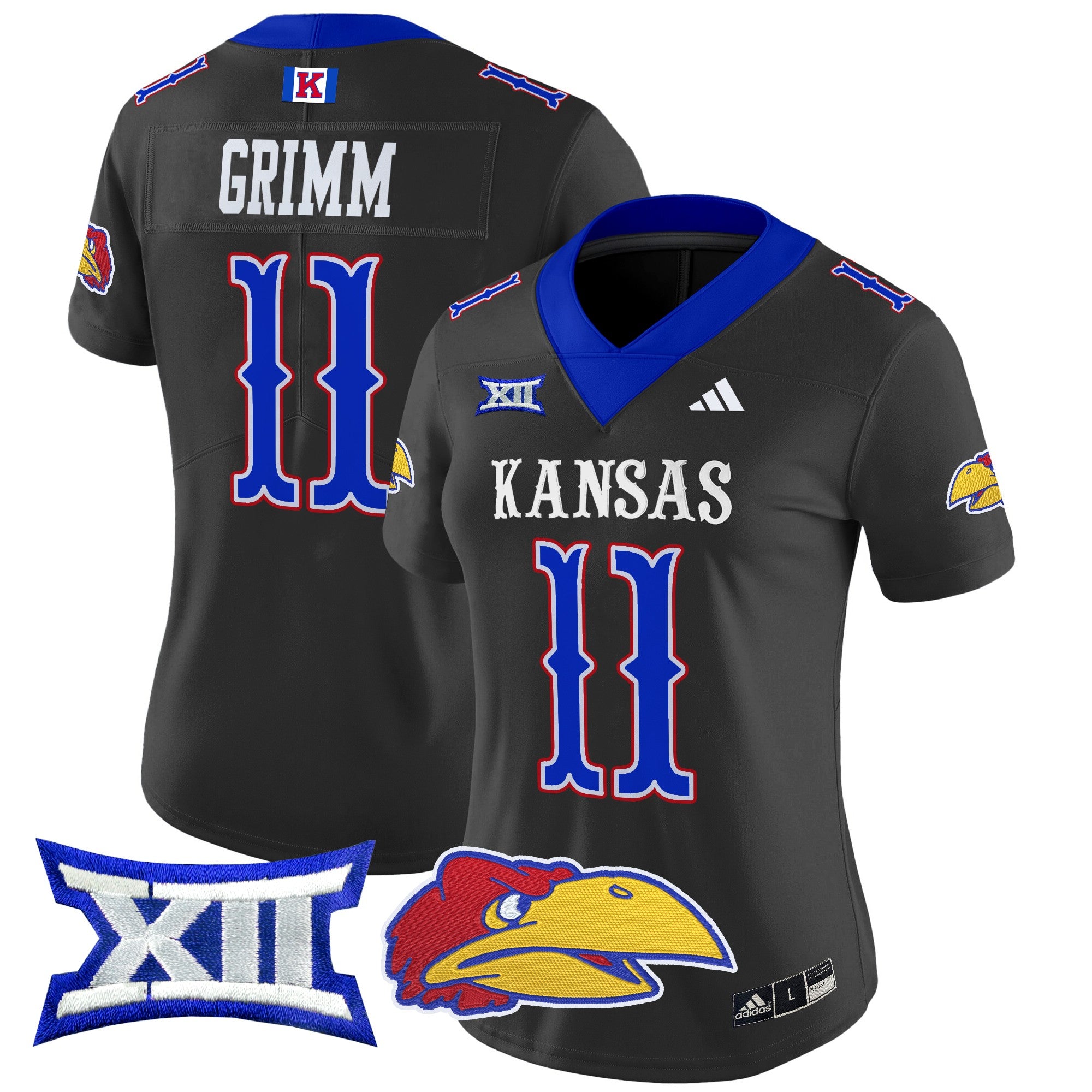 Women's Kansas Jayhawks 2024 Vapor Limited Jersey V2 - All Stitched - Black, Luke Grimm