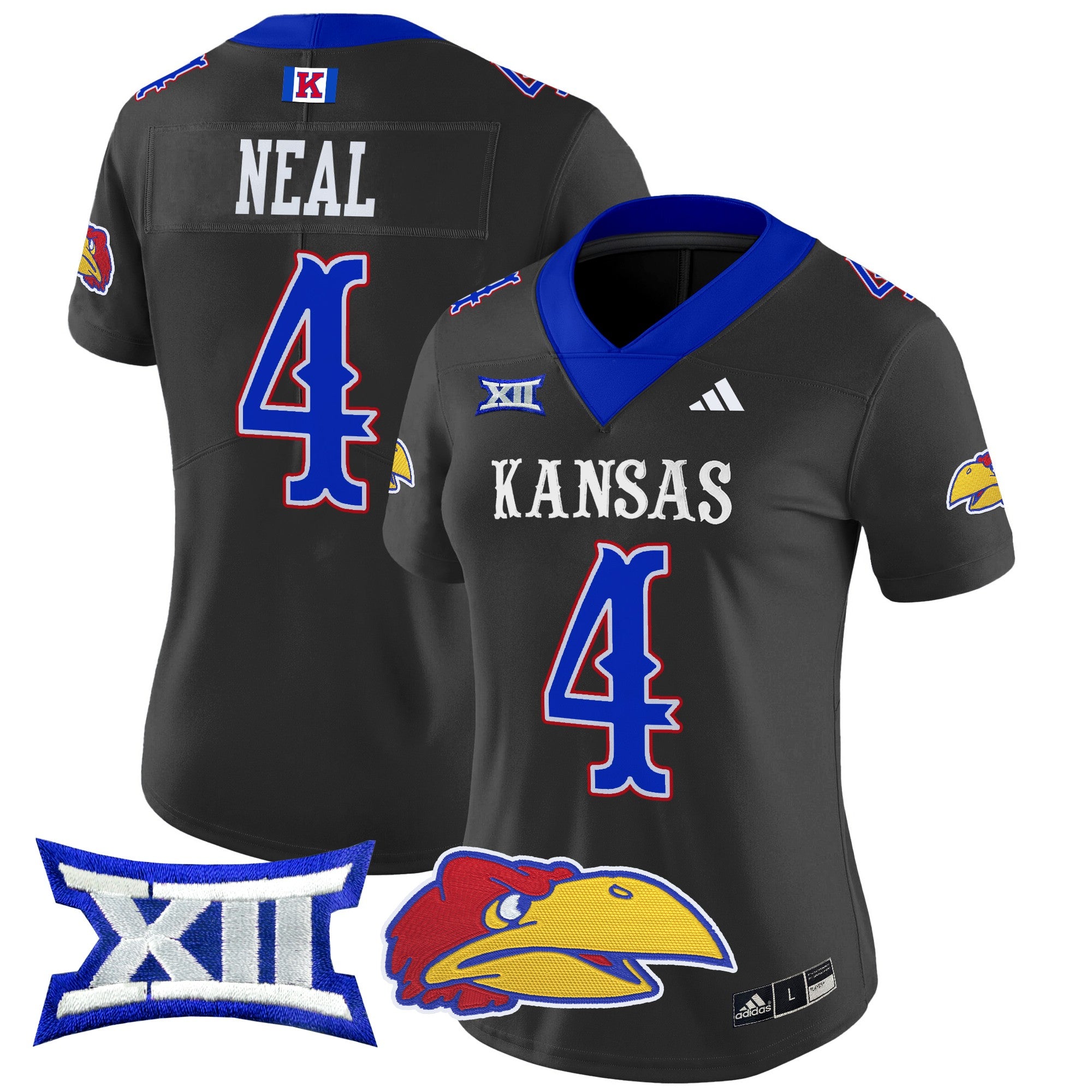 Women's Kansas Jayhawks 2024 Vapor Limited Jersey V2 - All Stitched - Black, Devin Neal