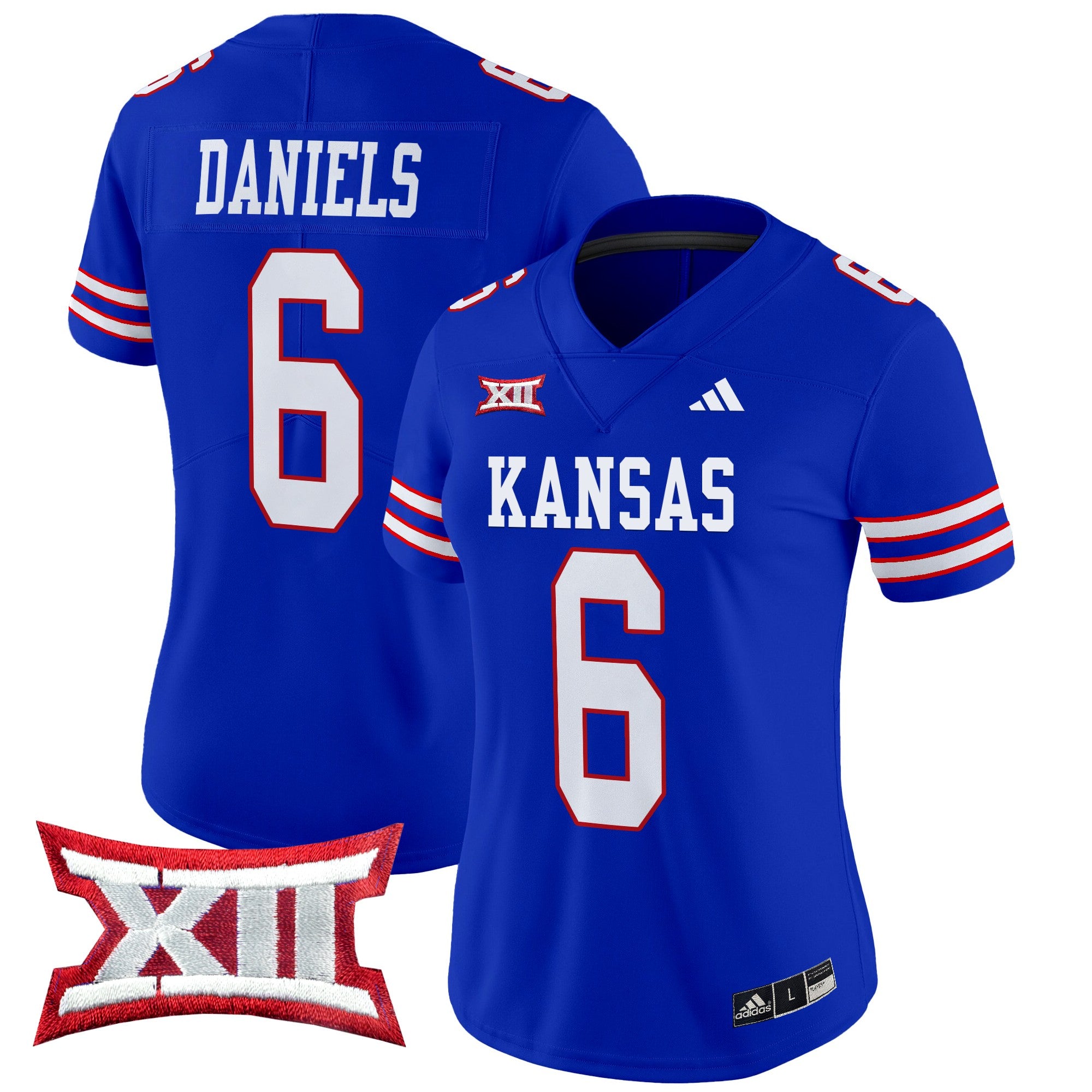 Women's Kansas Jayhawks 2024 Vapor Limited Jersey V2 - All Stitched - Royal, Jalon Daniels