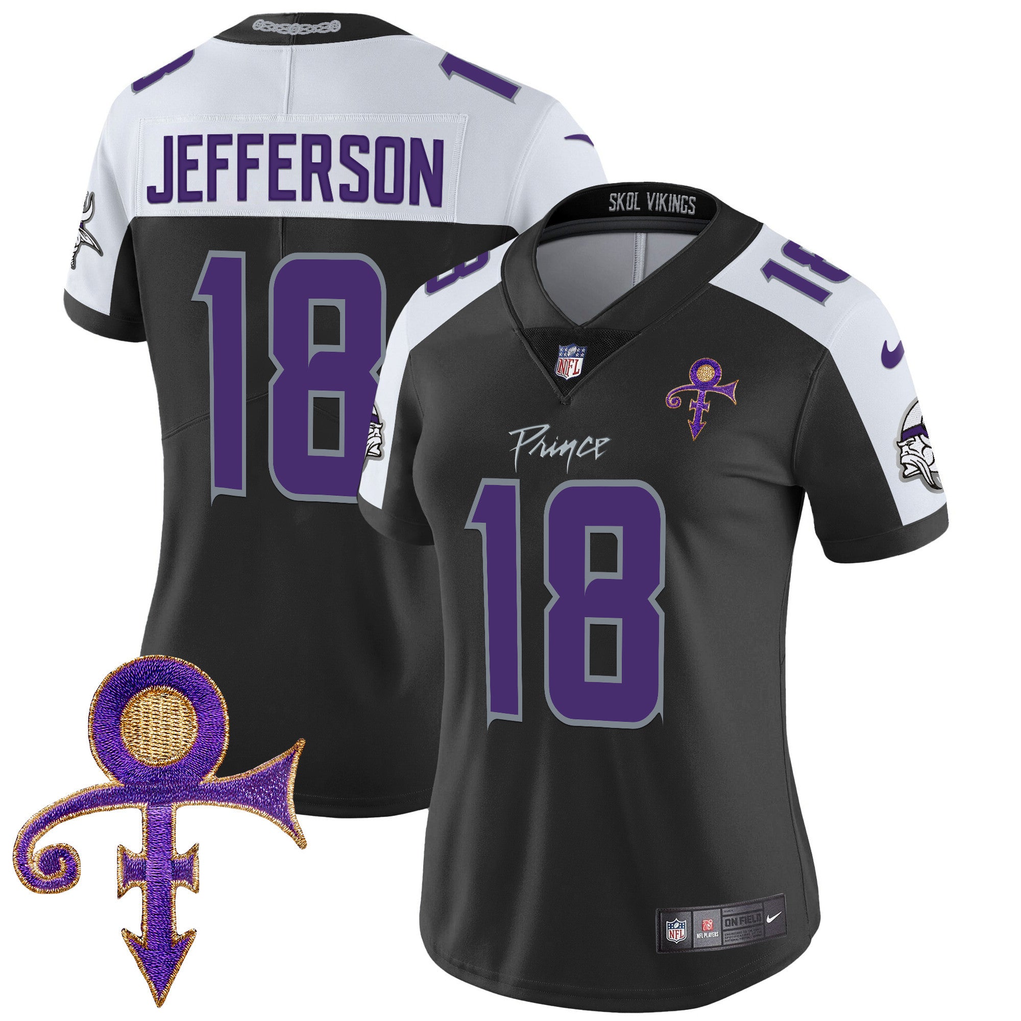 Women's Minnesota Vikings 2024 Prince Vapor Limited Jersey - All Stitched - Black Alternate, Justin Jefferson