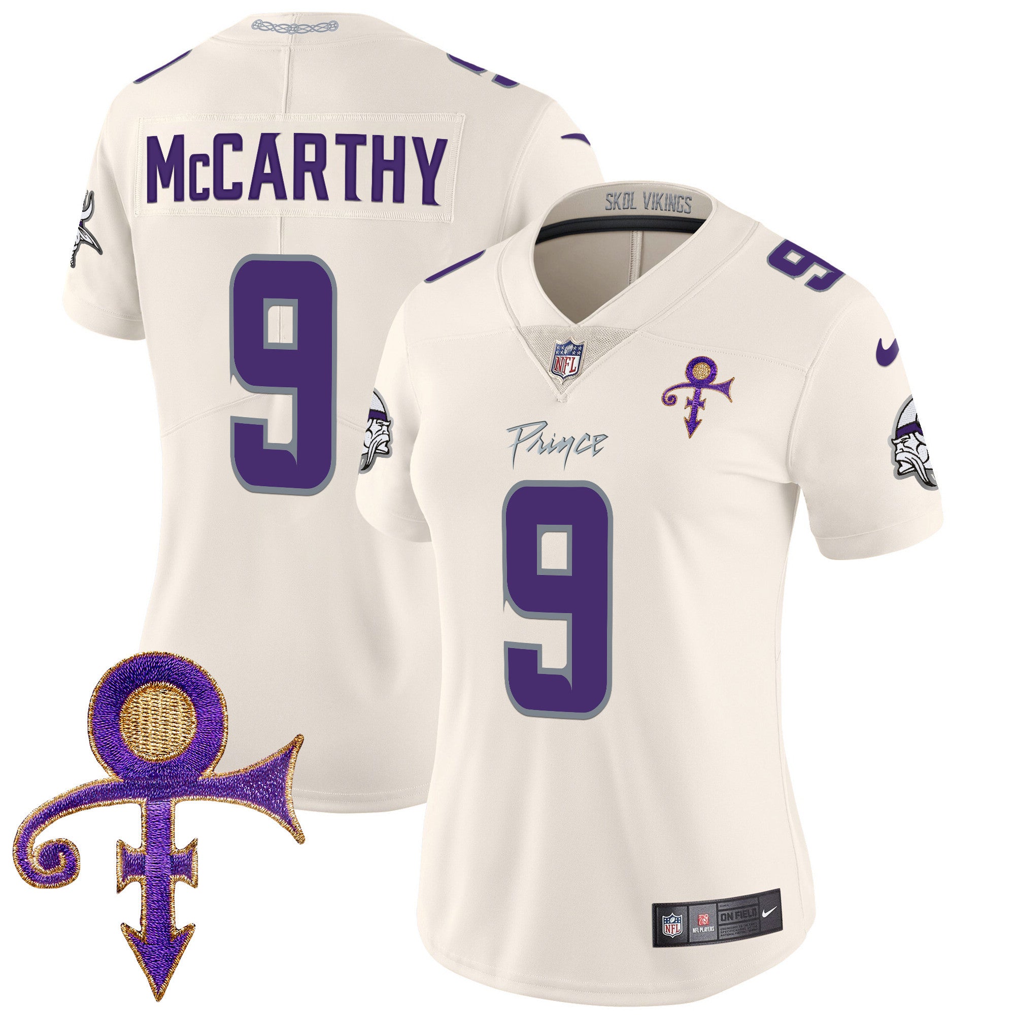 Women's Minnesota Vikings 2024 Prince Vapor Limited Jersey - All Stitched - Cream, J.J. McCarthy