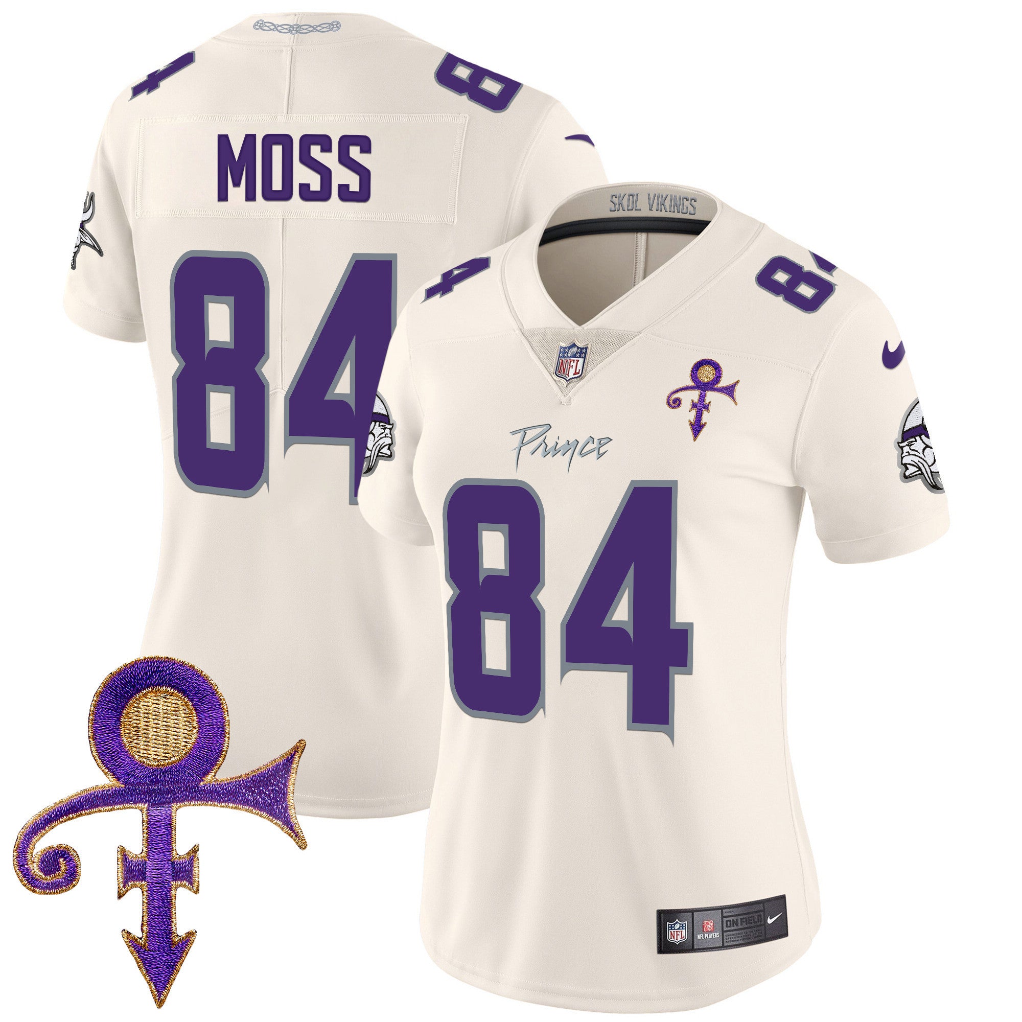Women's Minnesota Vikings 2024 Prince Vapor Limited Jersey - All Stitched - Cream, Randy Moss