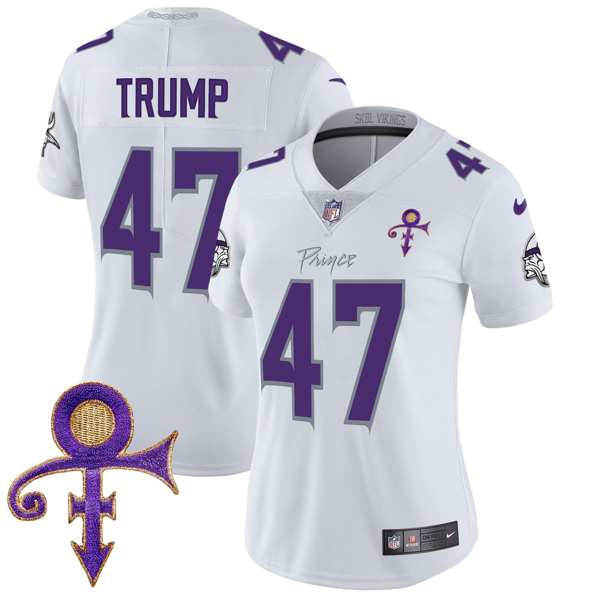 Women's Minnesota Vikings 2024 Prince Vapor Limited Jersey - All Stitched - White Limited, Donald Trump