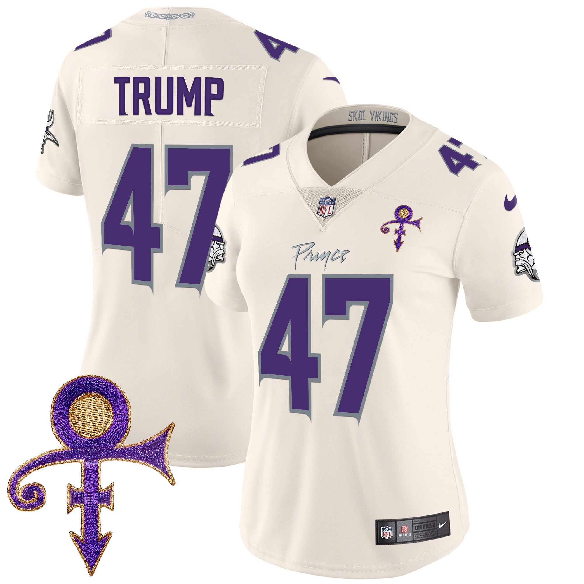 Women's Minnesota Vikings 2024 Prince Vapor Limited Jersey - All Stitched - Cream, Donald Trump