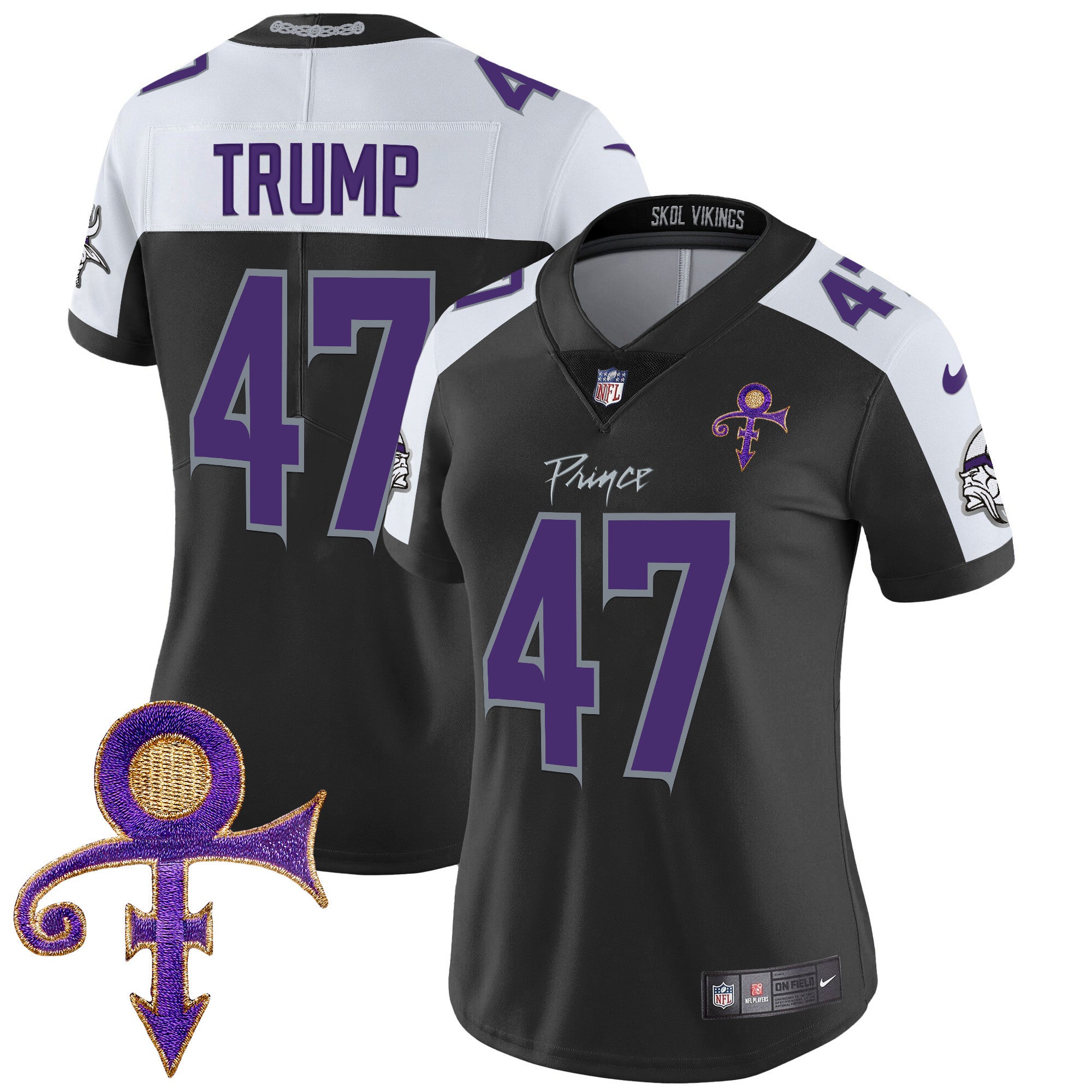 Women's Minnesota Vikings 2024 Prince Vapor Limited Jersey - All Stitched - Black Alternate, Donald Trump