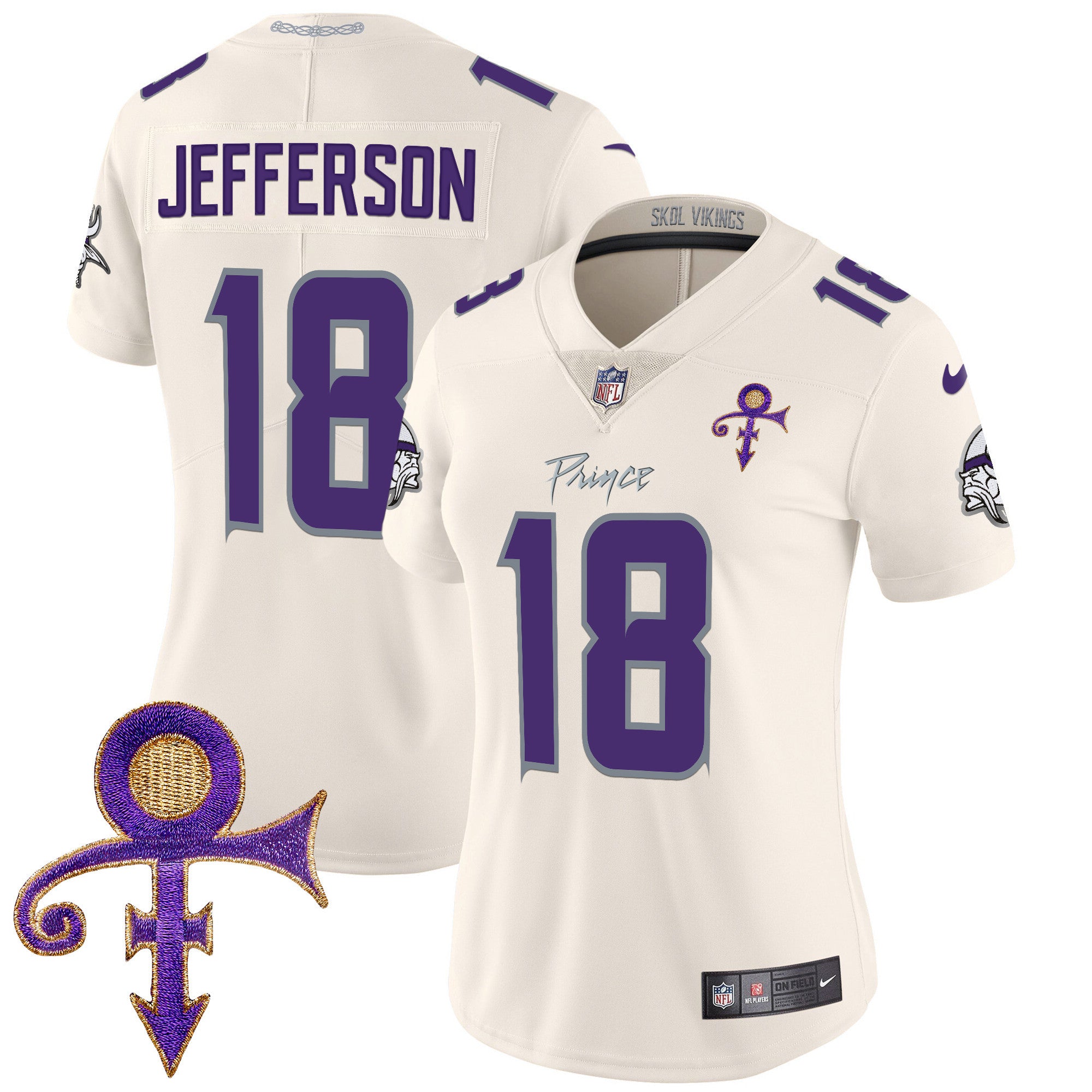 Women's Minnesota Vikings 2024 Prince Vapor Limited Jersey - All Stitched - Cream, Justin Jefferson